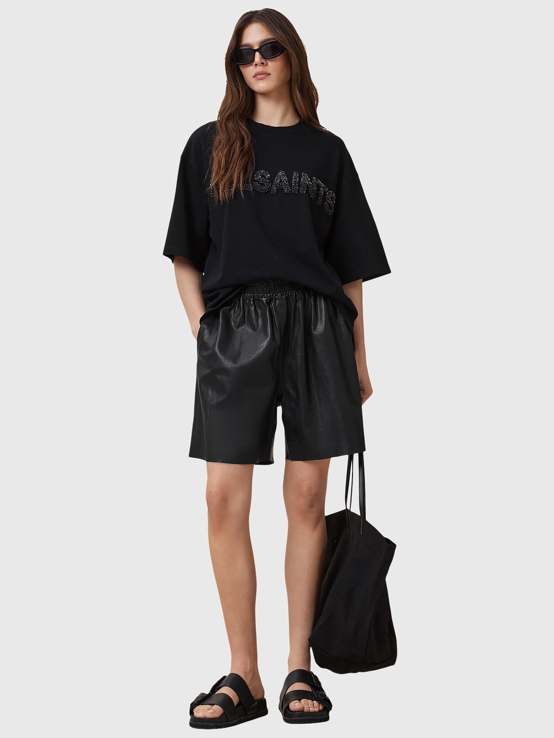 Product image 7 of 7, which shows AllSaints Amelie Pearl Logo T-Shirt, Black, S