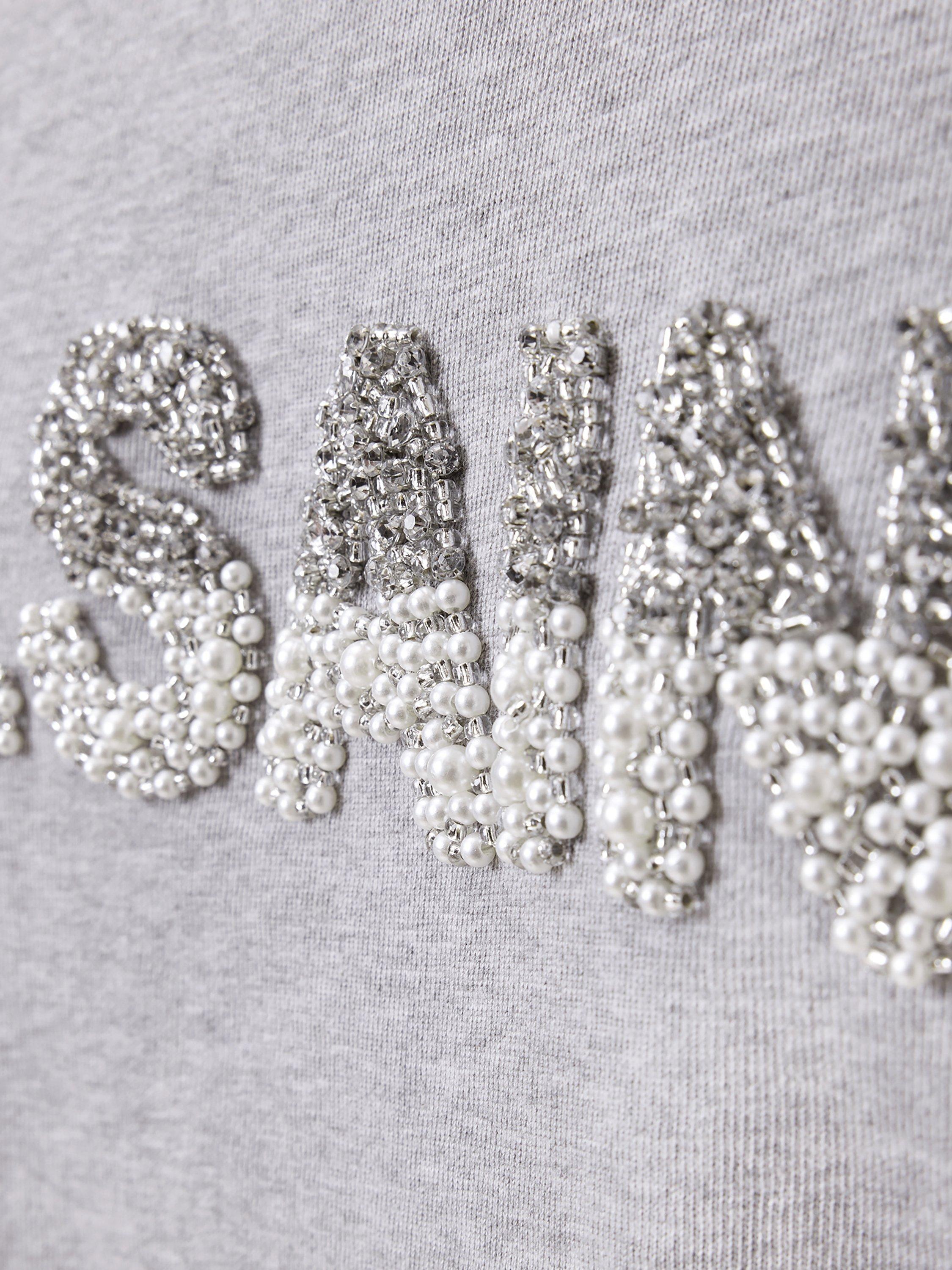 Product image 7 of 7, which shows AllSaints Amelie Pearl Logo T-Shirt, Grey, XS