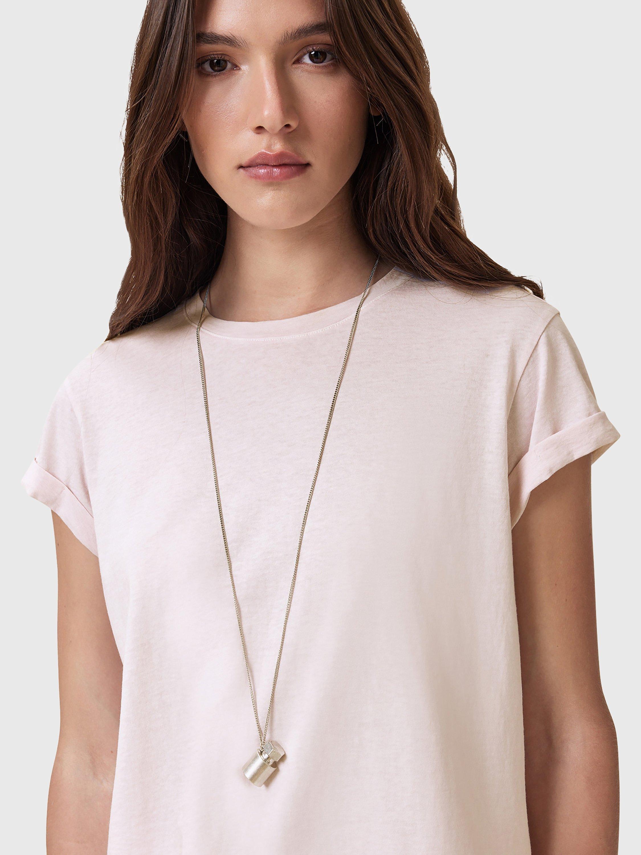 Product image 5 of 8, which shows AllSaints Anna Crew Neck T-Shirt, Light Green, Pink, XS