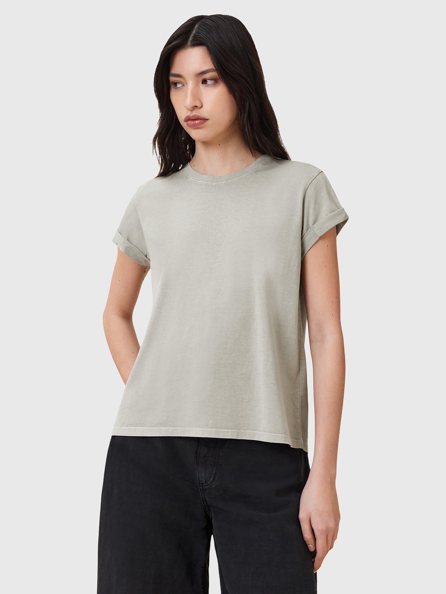 Product image 1 of 7, which shows AllSaints Anna Crew Neck T-Shirt, Light Green, Light Green, S