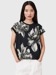 AllSaints Anna Floral Pure Organic Cotton T-Shirt, Black/Multi