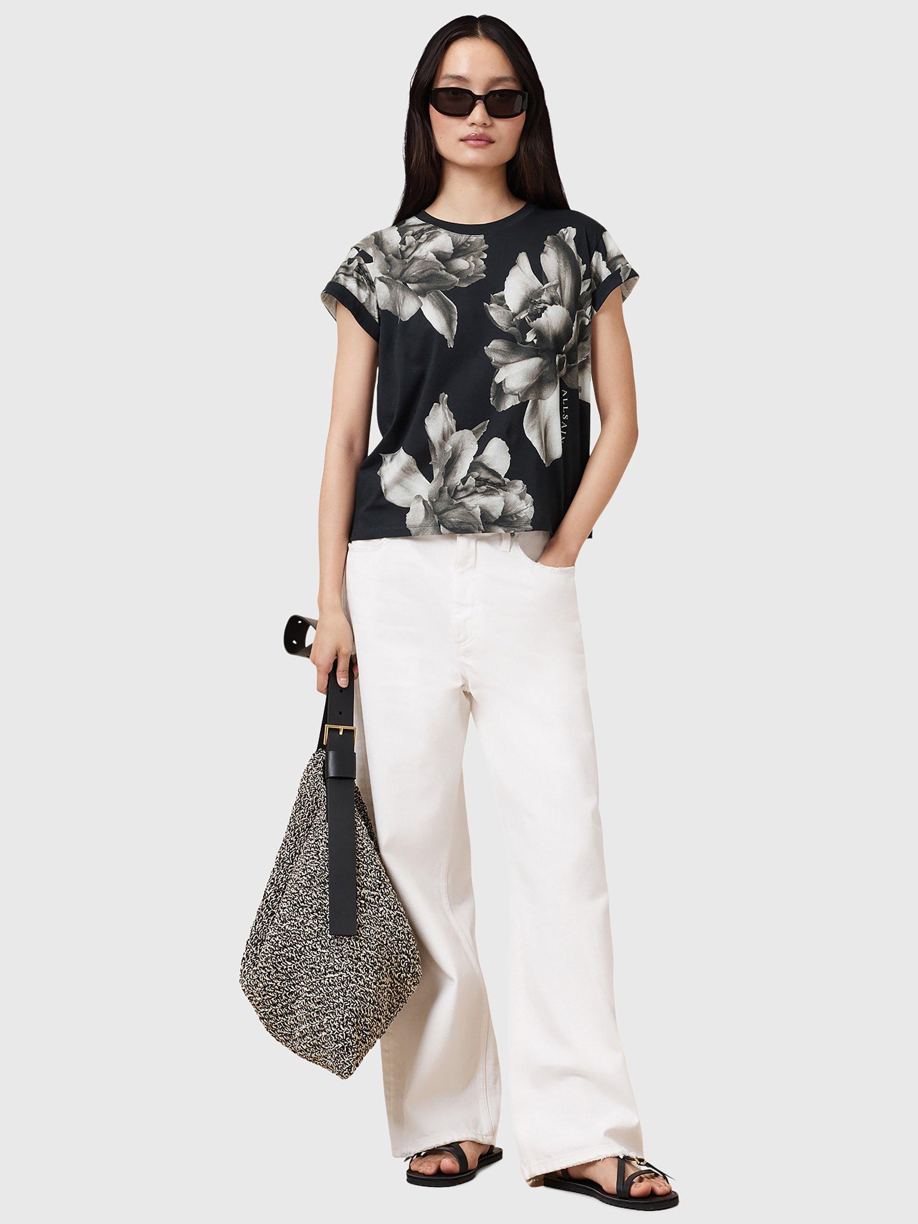 Product image 7 of 7, which shows AllSaints Anna Floral Pure Organic Cotton T-Shirt, Black/Multi, XS
