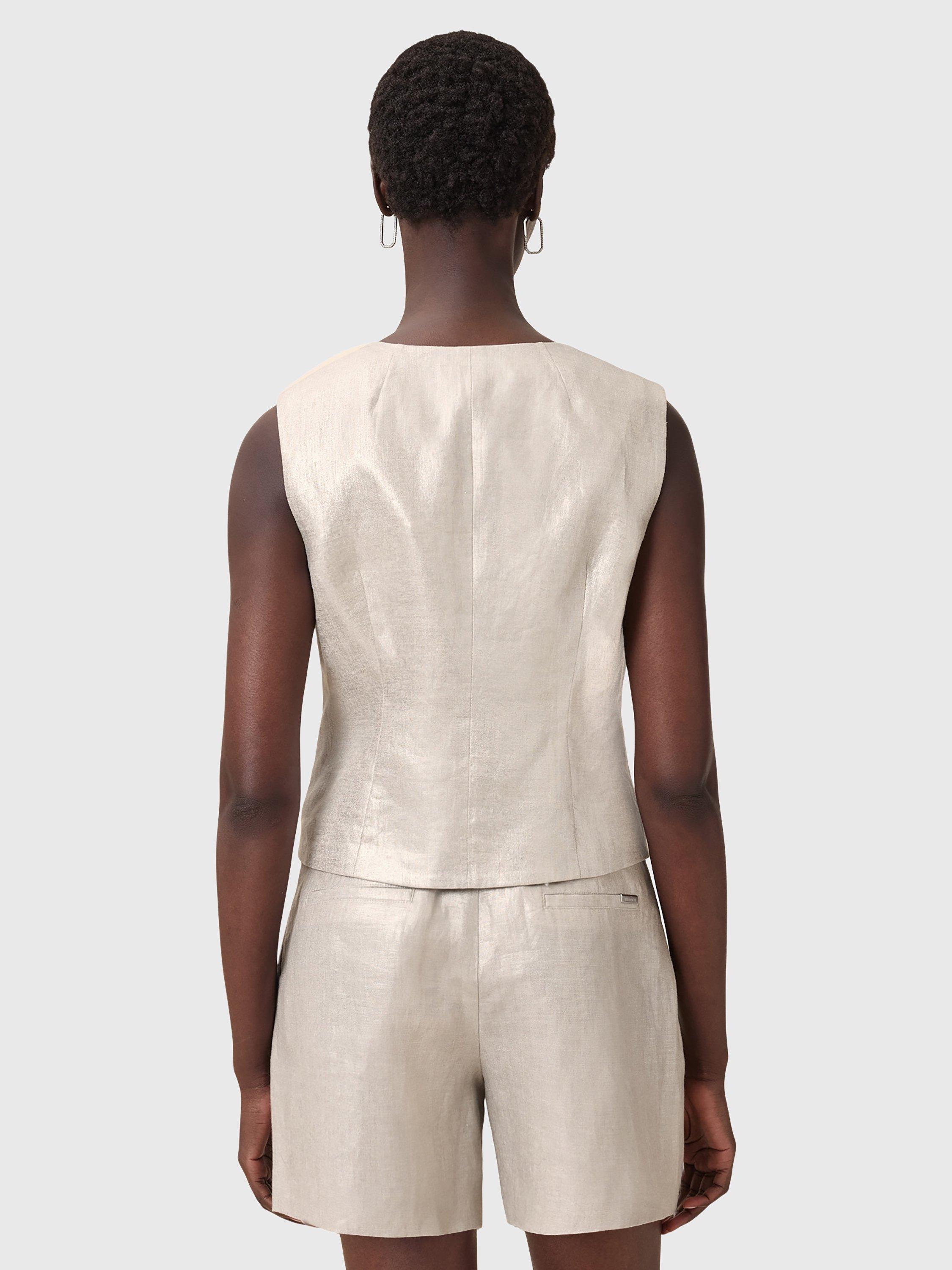 Product image 2 of 8, which shows AllSaints Averie Pure Linen Waistcoat, Silver Grey, 10