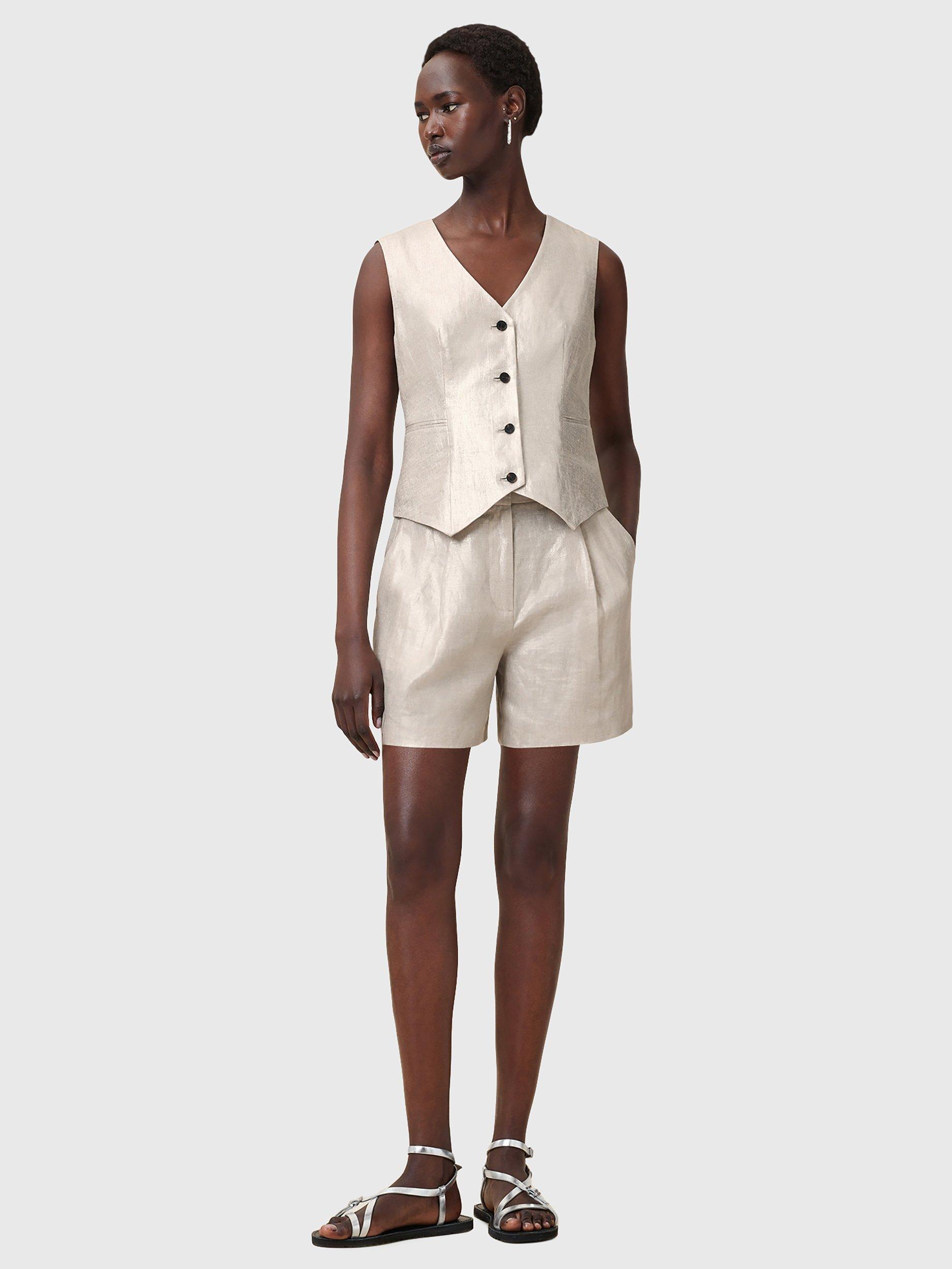Product image 3 of 8, which shows AllSaints Averie Pure Linen Waistcoat, Silver Grey, 10
