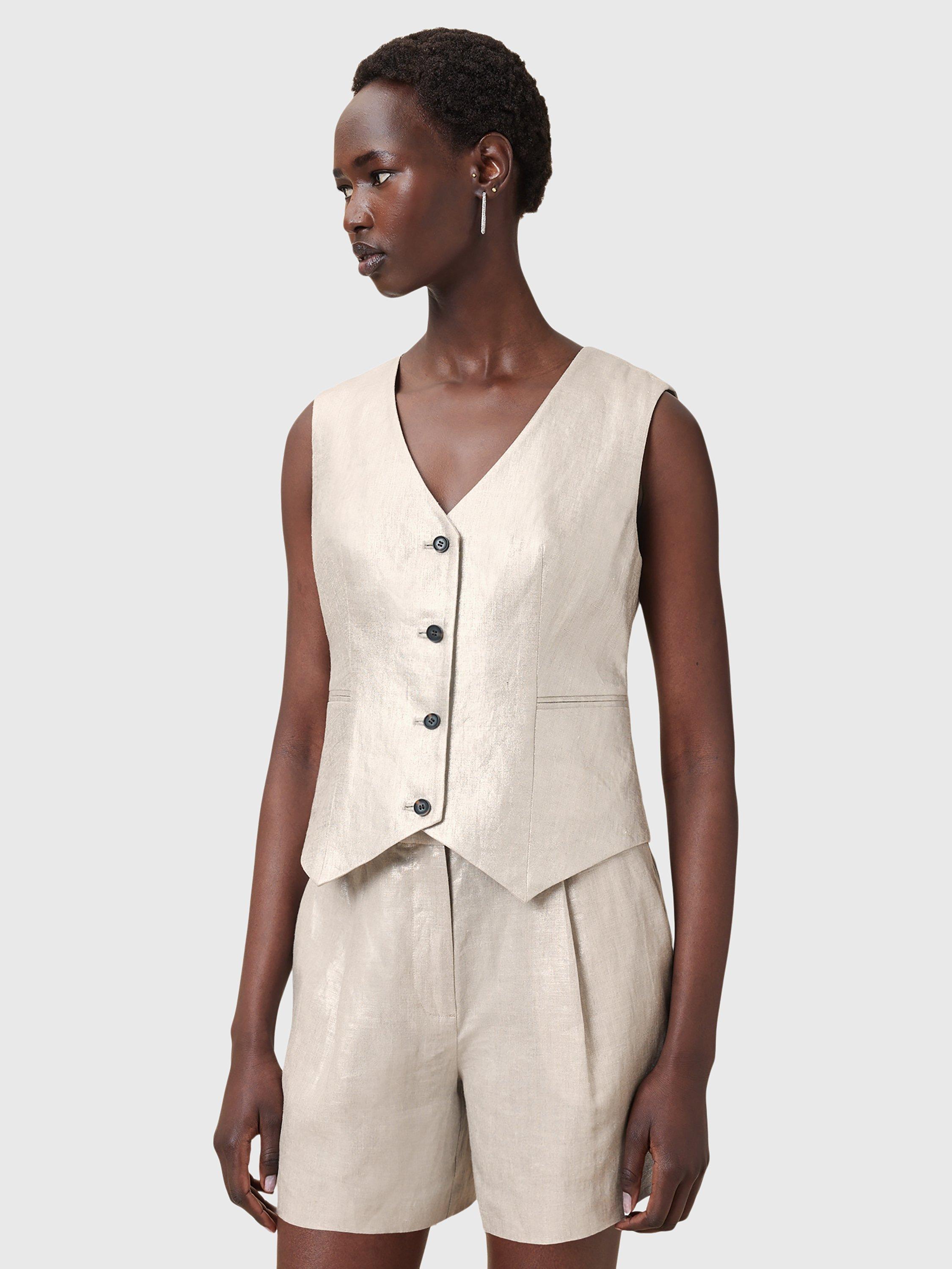 Product image 5 of 8, which shows AllSaints Averie Pure Linen Waistcoat, Silver Grey, 10
