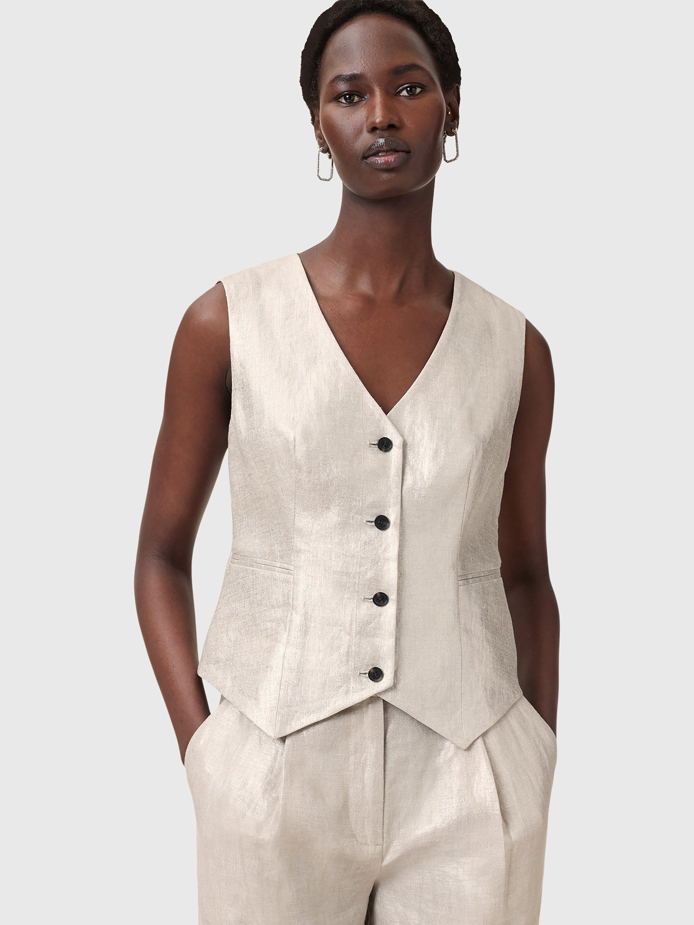Product image 6 of 8, which shows AllSaints Averie Pure Linen Waistcoat, Silver Grey, 10