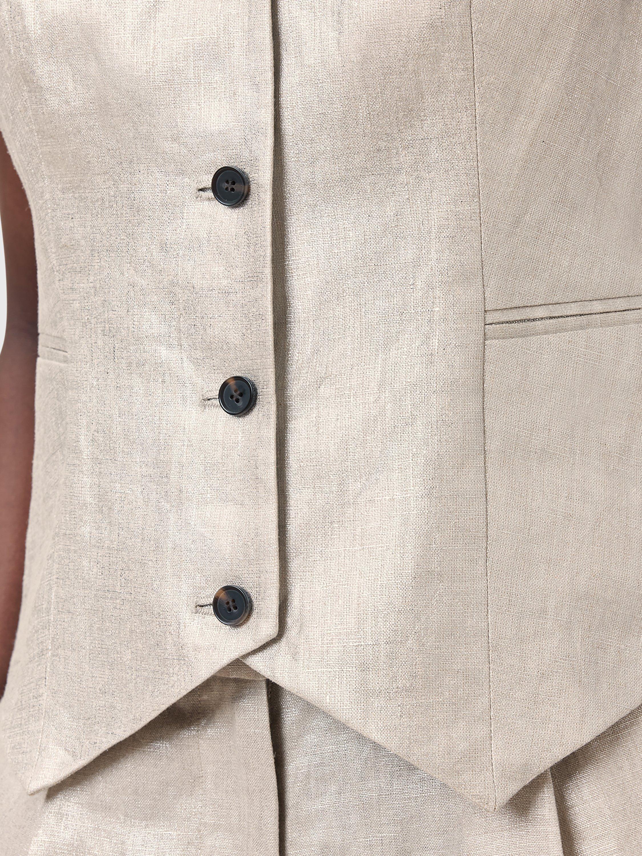 Product image 7 of 8, which shows AllSaints Averie Pure Linen Waistcoat, Silver Grey, 10
