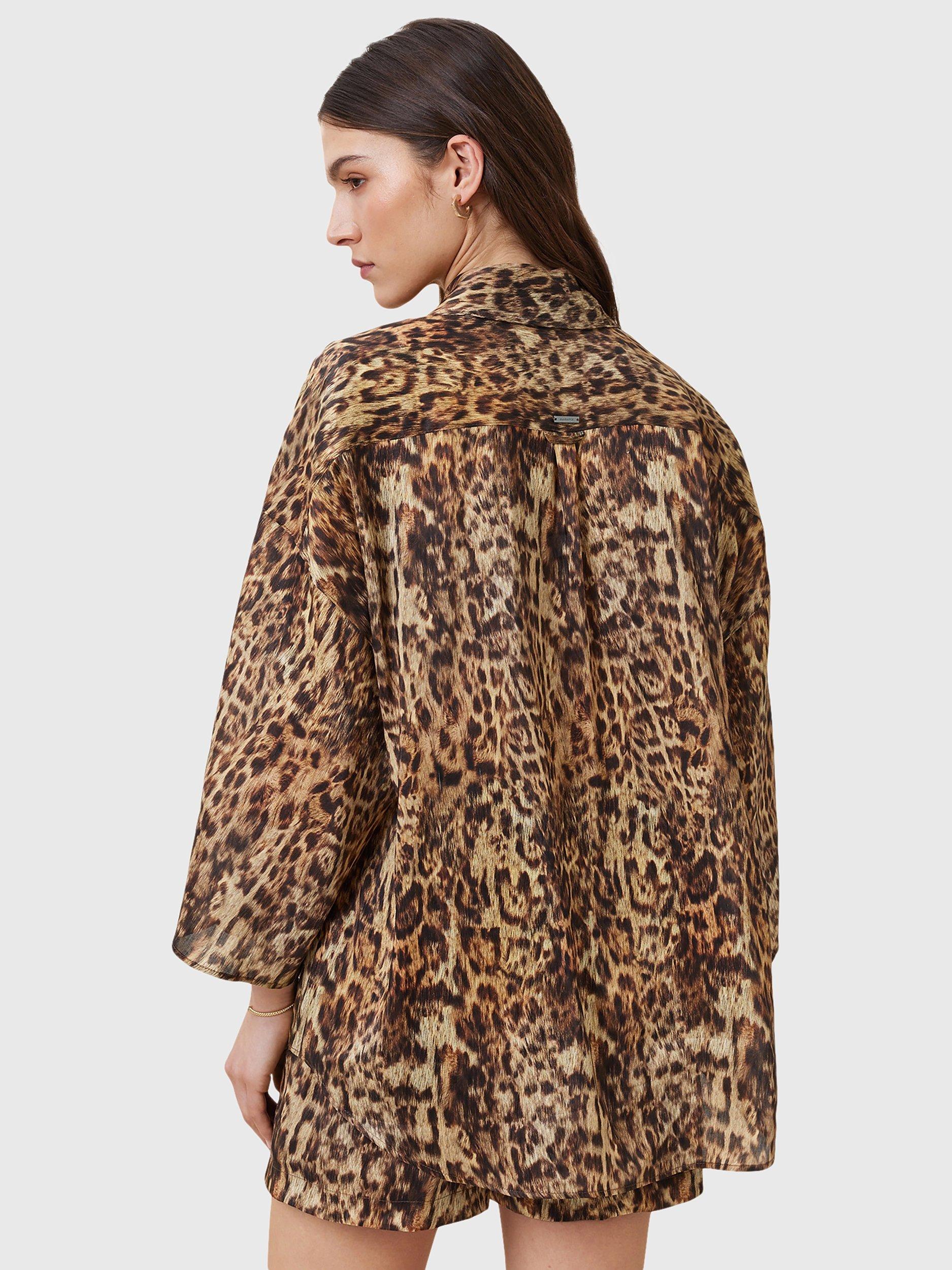 Product image 2 of 9, which shows AllSaints Charli Animal Print Shirt, Brown, 6