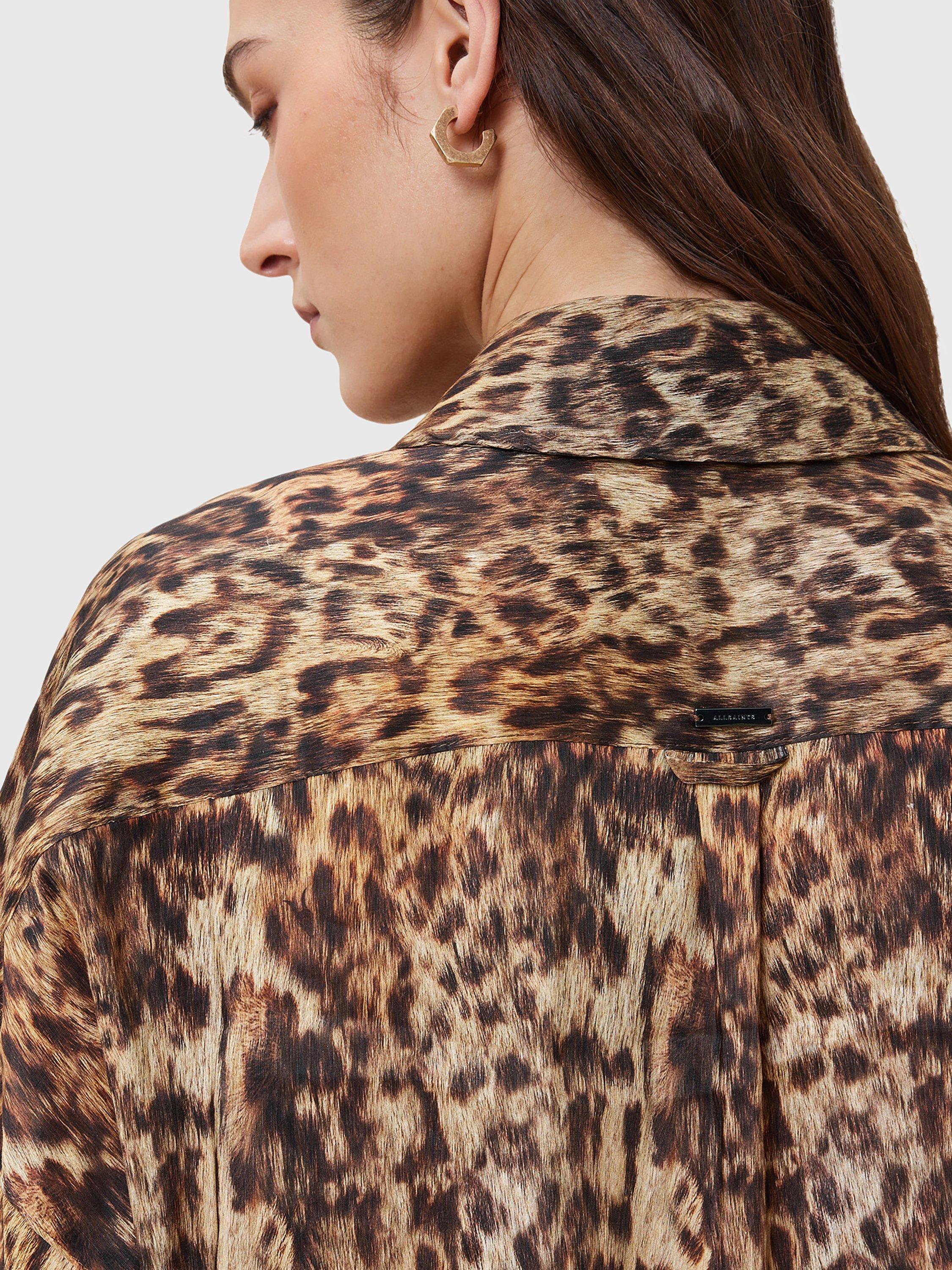 Product image 8 of 9, which shows AllSaints Charli Animal Print Shirt, Brown, 6