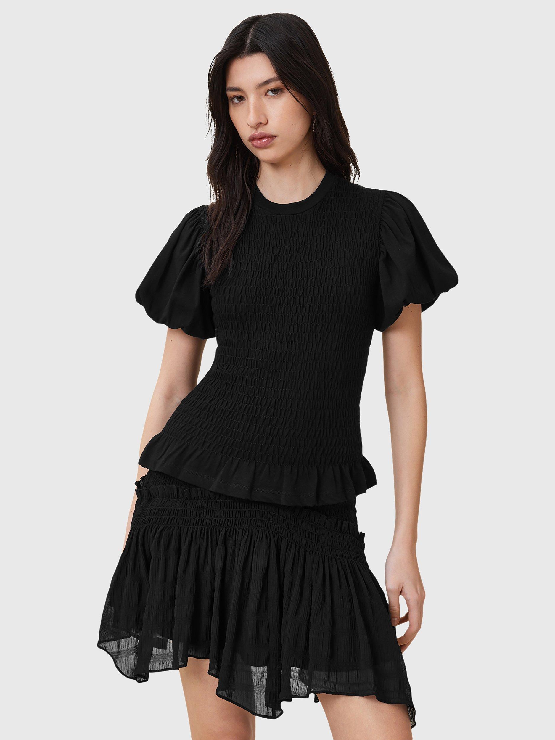 Product image 1 of 7, which shows AllSaints Dael Puff Sleeve Top, Black, L