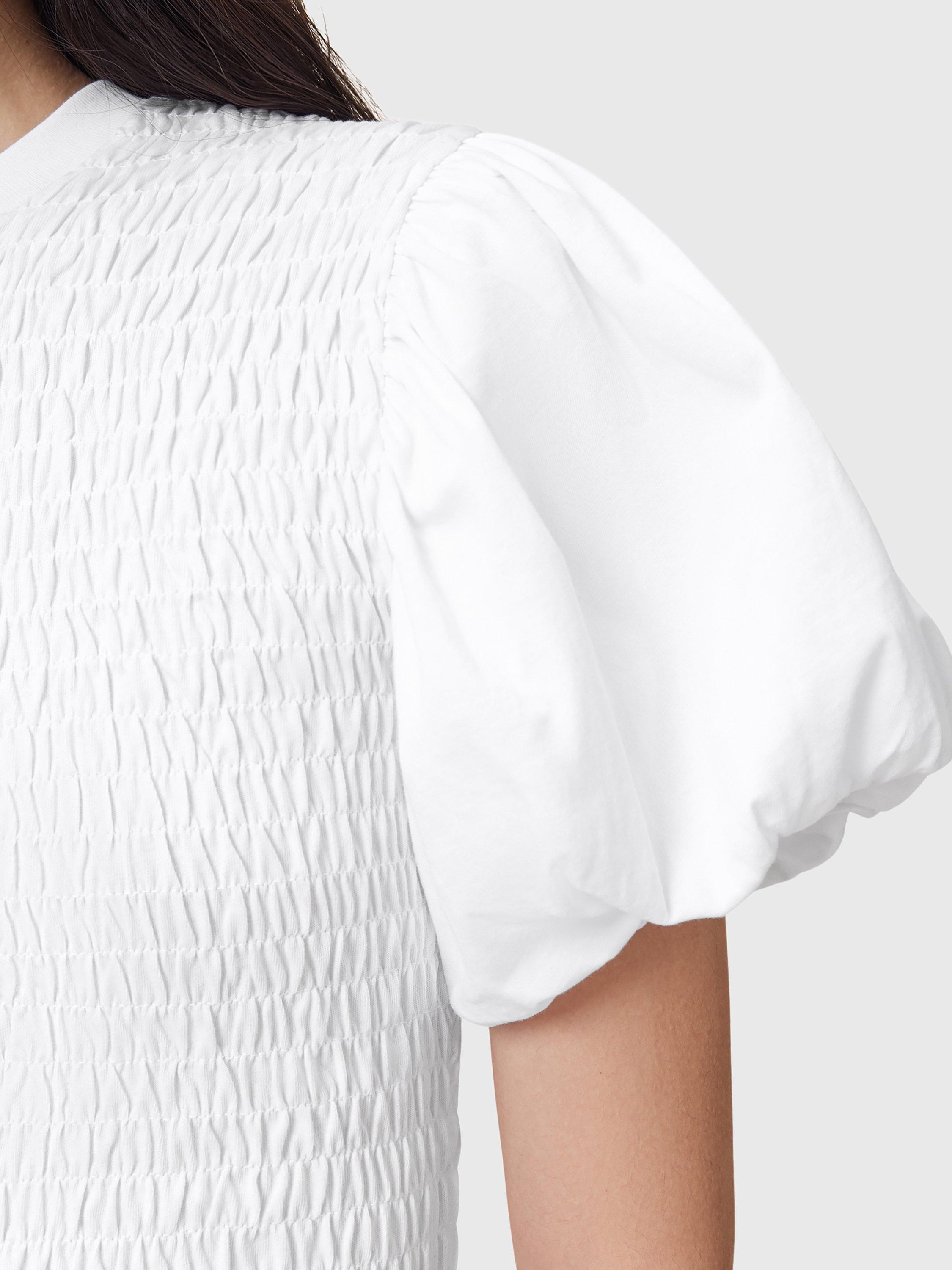 Product image 5 of 7, which shows AllSaints Dael Shirred Bodice Top, White Multi White, L