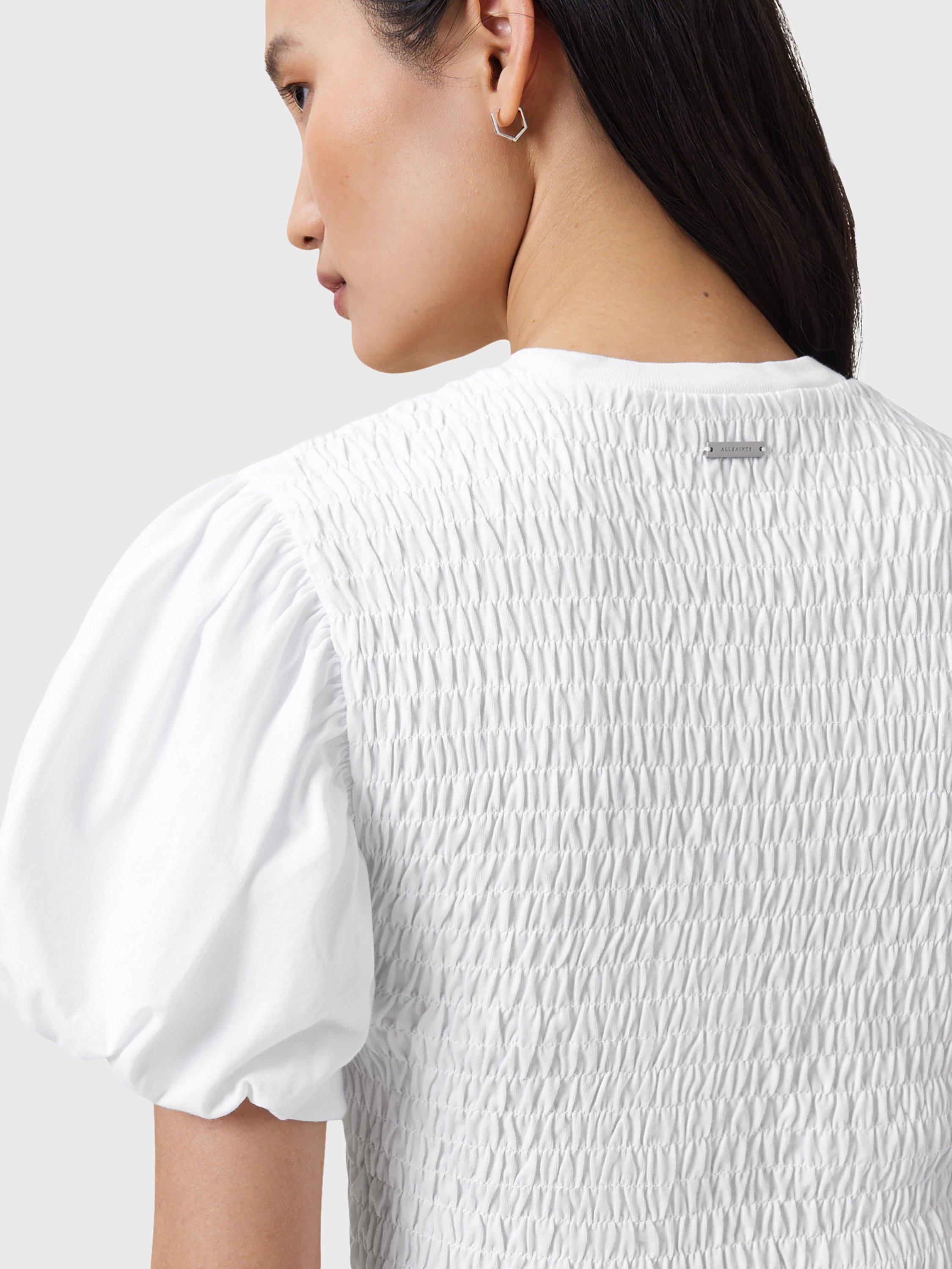 Product image 6 of 7, which shows AllSaints Dael Shirred Bodice Top, White Multi White, L