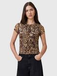 AllSaints Ellie Leopard Print Mesh T-Shirt, Brown