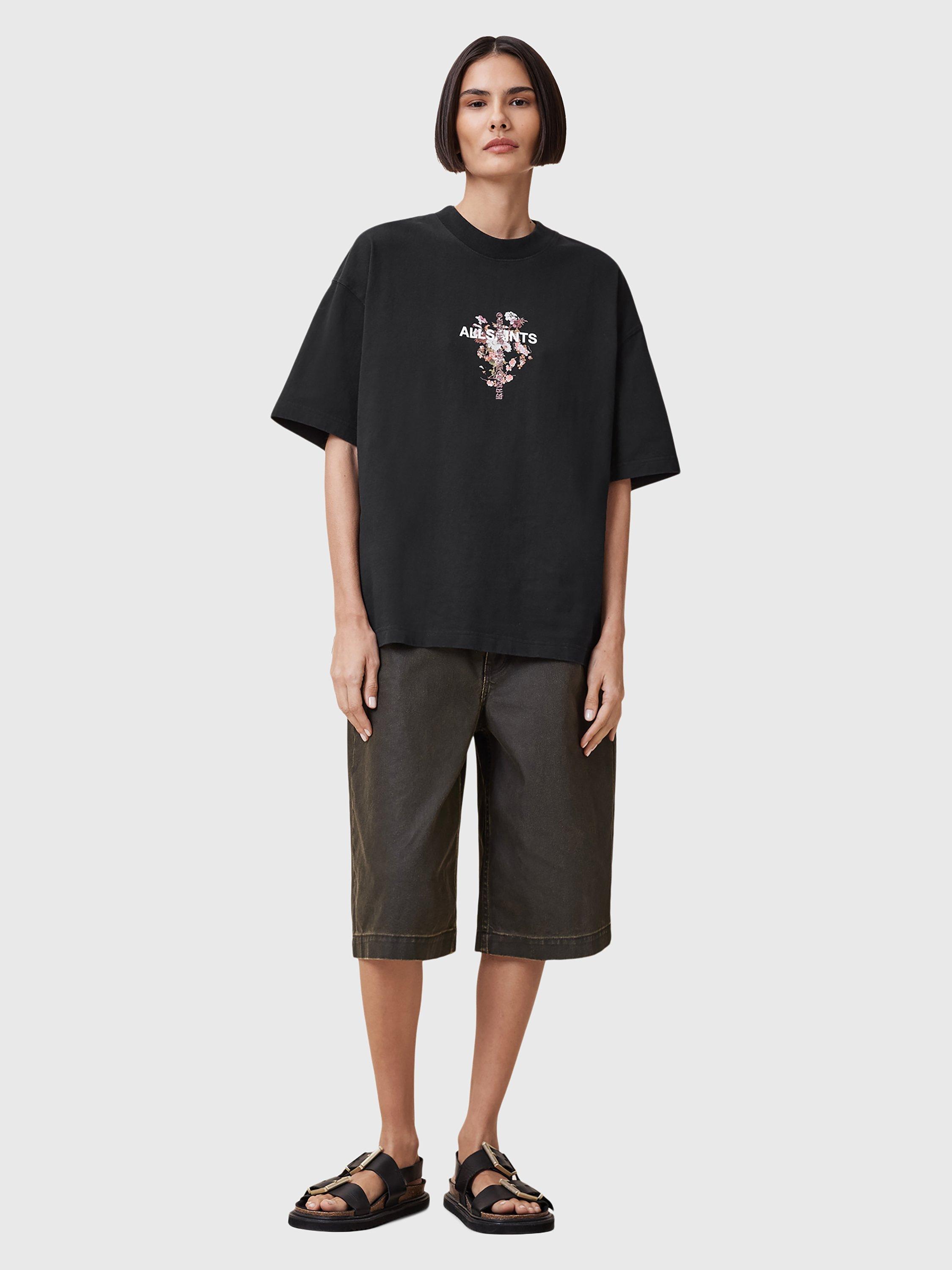 Product image 3 of 8, which shows AllSaints Eternal Etta Floral Organic Cotton Graphic T-Shirt, Black, XS