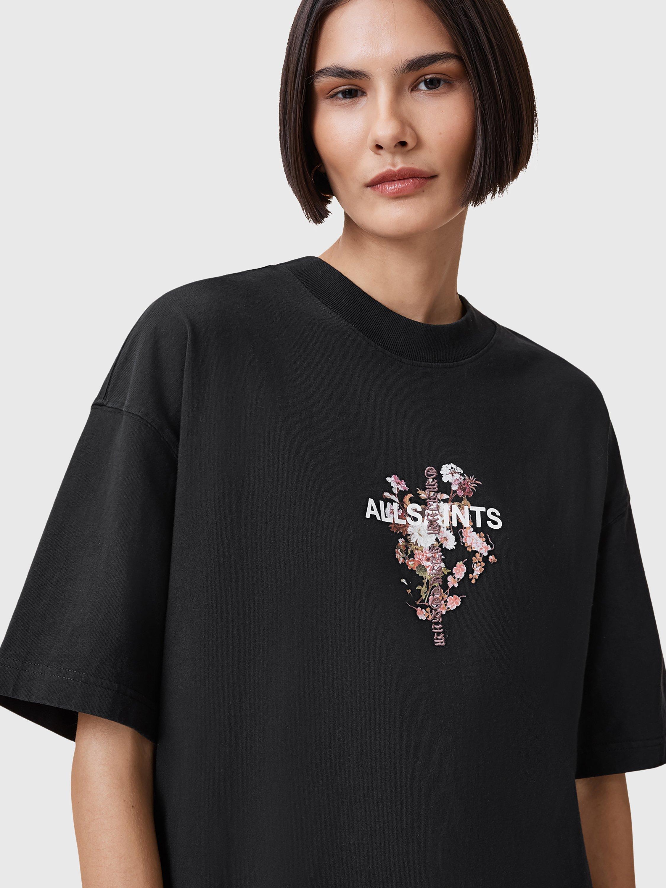 Product image 6 of 8, which shows AllSaints Eternal Etta Floral Organic Cotton Graphic T-Shirt, Black, XS