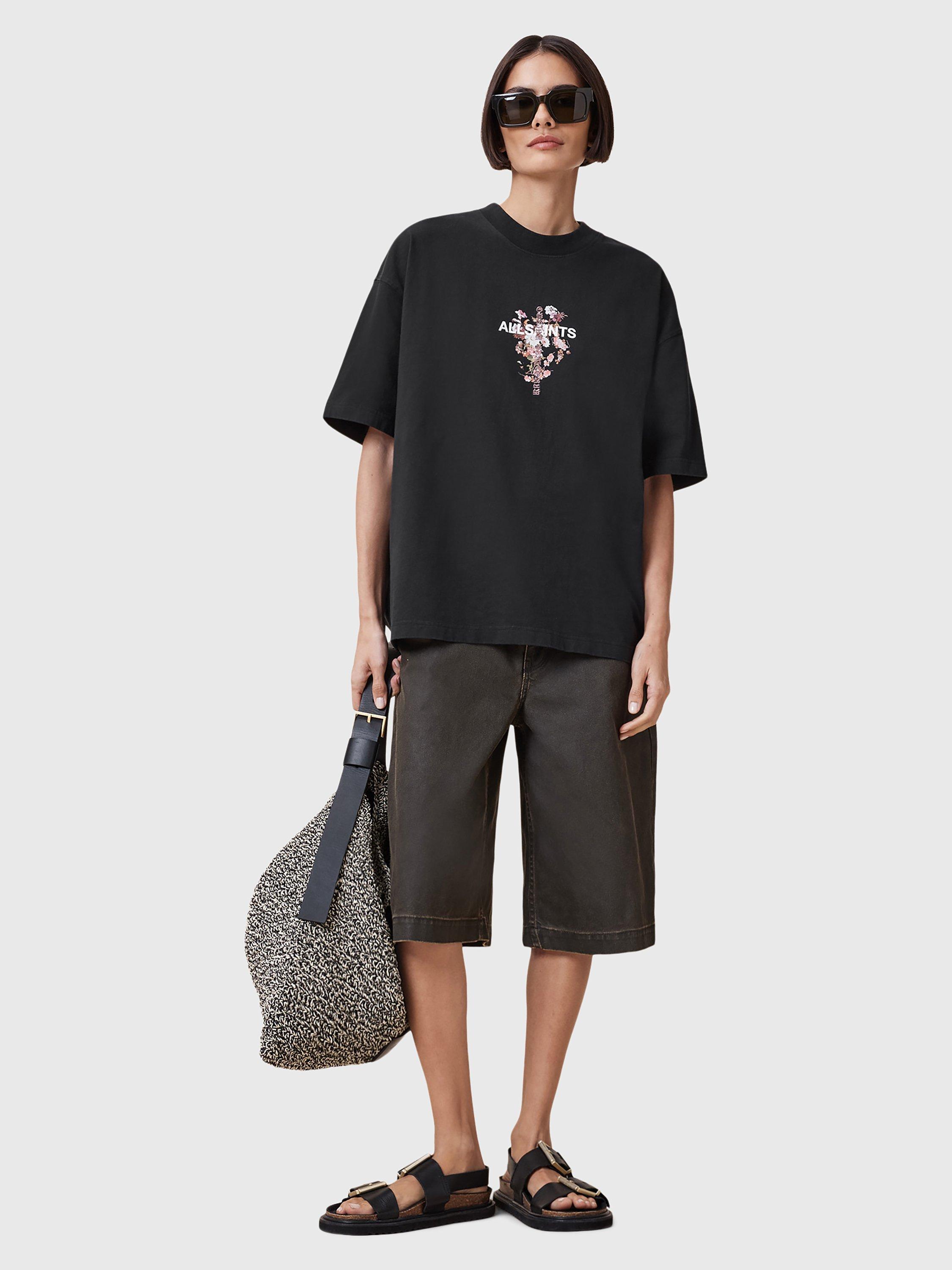 Product image 8 of 8, which shows AllSaints Eternal Etta Floral Organic Cotton Graphic T-Shirt, Black, XS