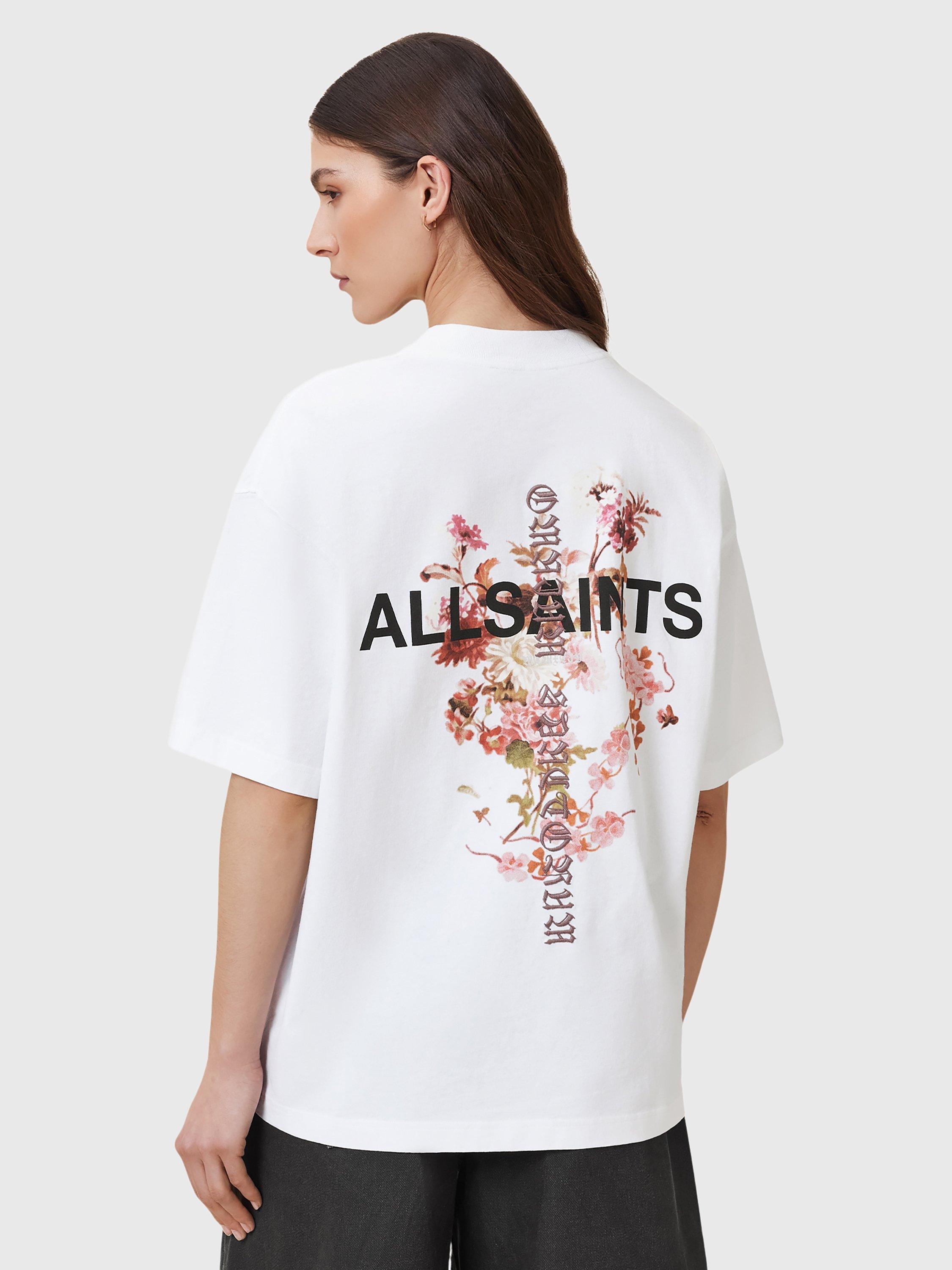 Product image 2 of 10, which shows AllSaints Eternal Etta Floral Organic Cotton Graphic T-Shirt, White, XS