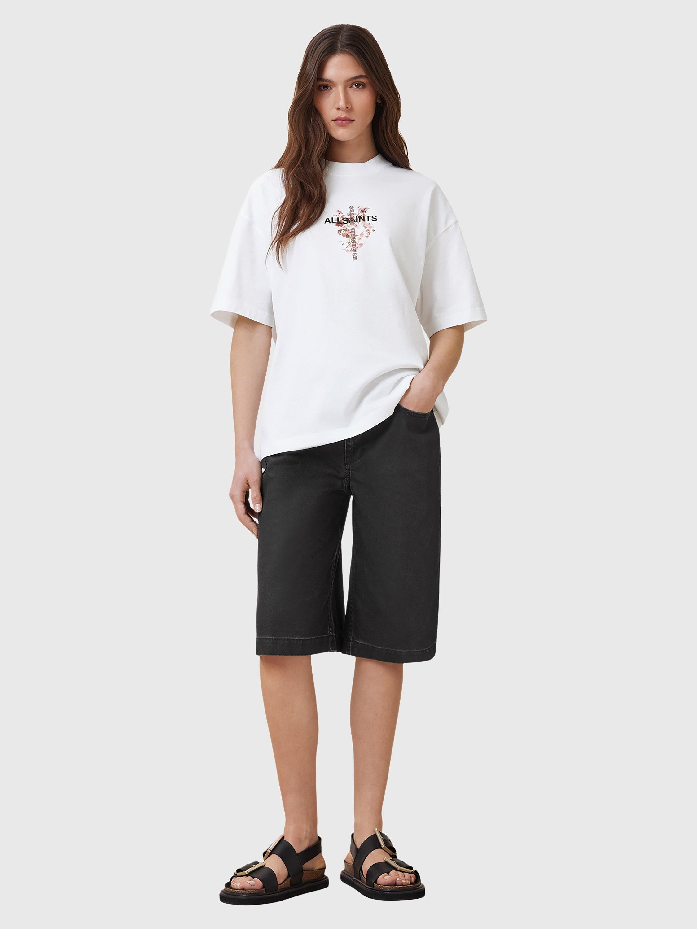 Product image 3 of 10, which shows AllSaints Eternal Etta Floral Organic Cotton Graphic T-Shirt, White, XS