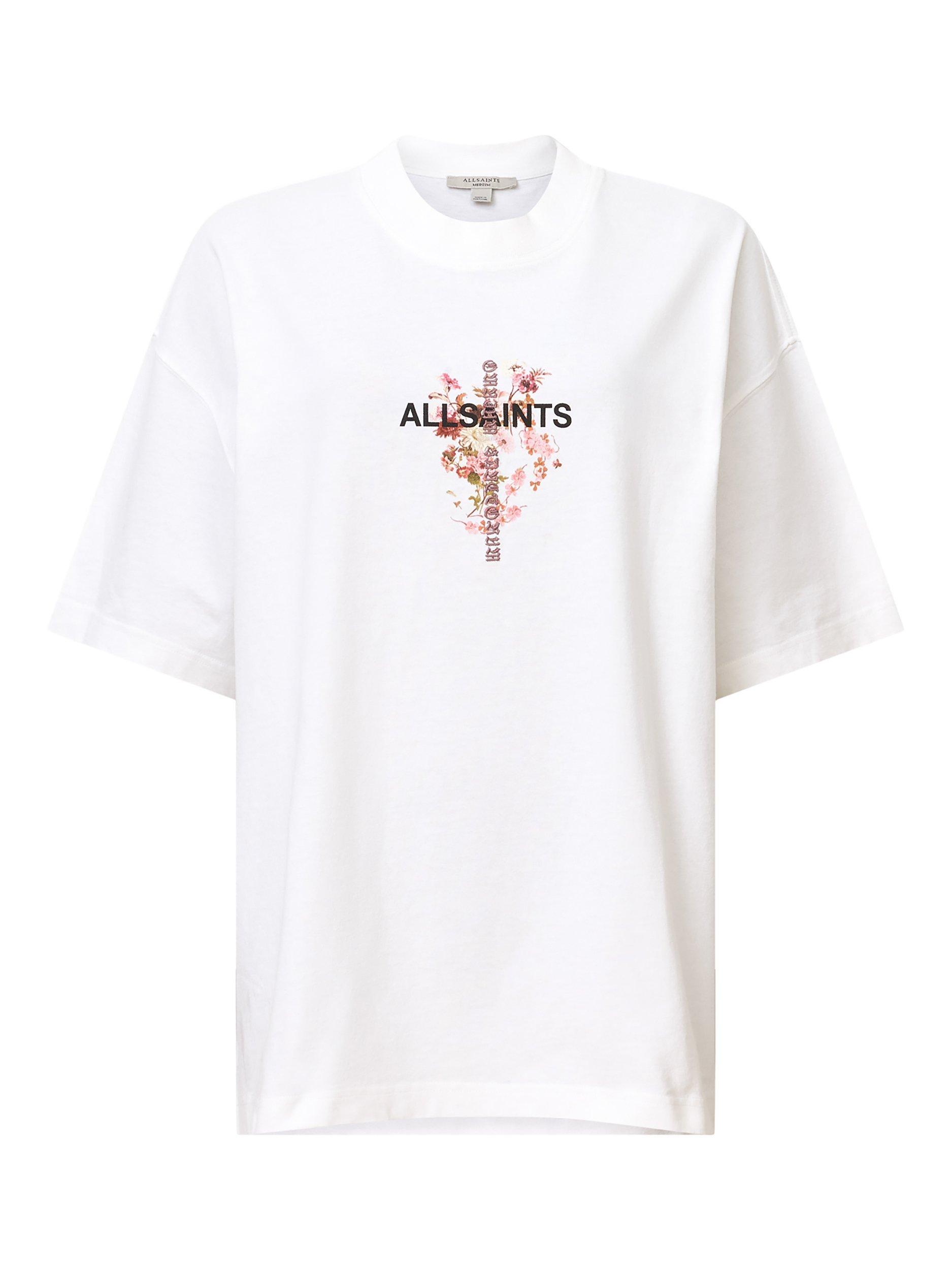 Product image 4 of 10, which shows AllSaints Eternal Etta Floral Organic Cotton Graphic T-Shirt, White, XS