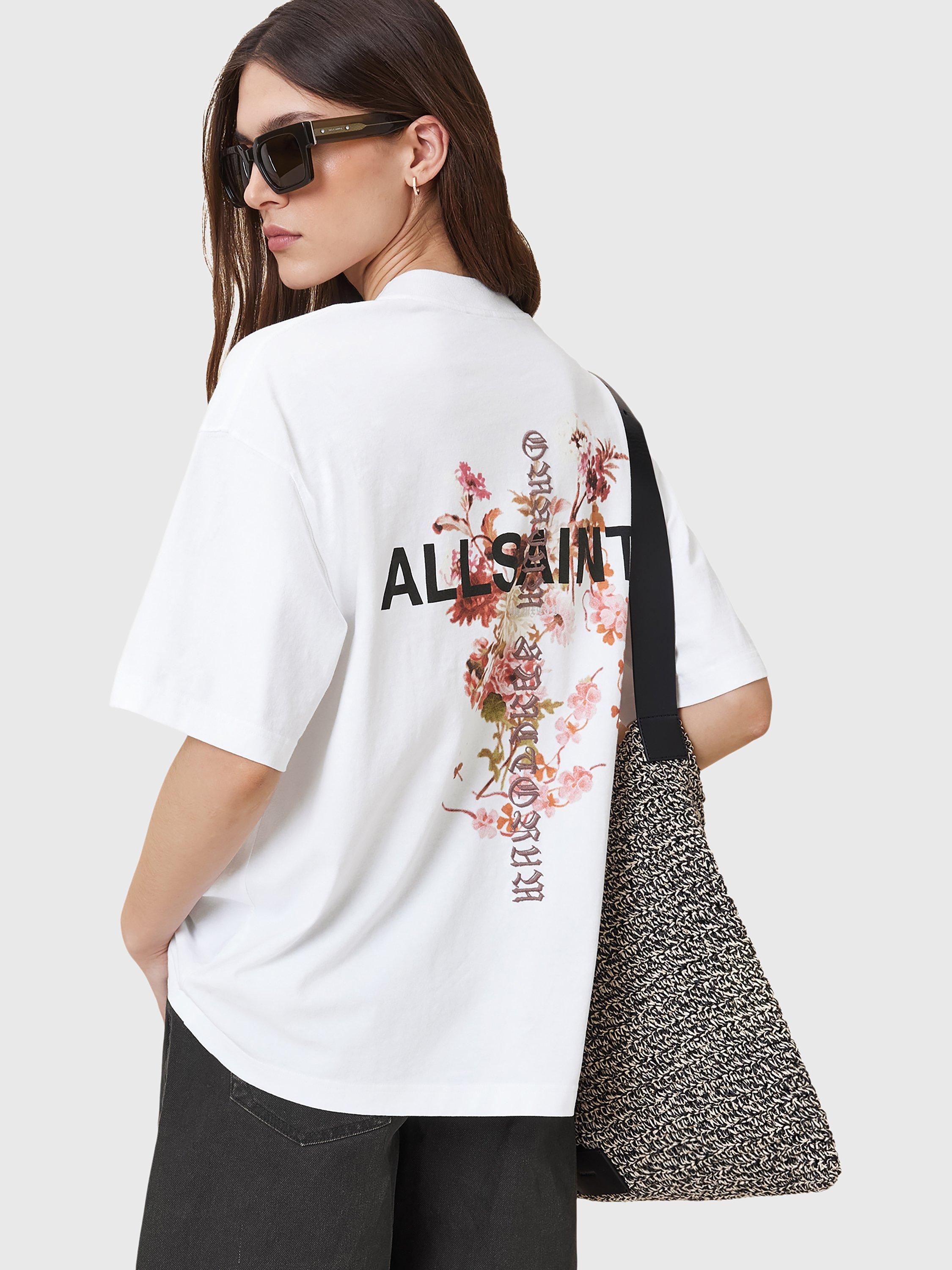 Product image 5 of 10, which shows AllSaints Eternal Etta Floral Organic Cotton Graphic T-Shirt, White, XS