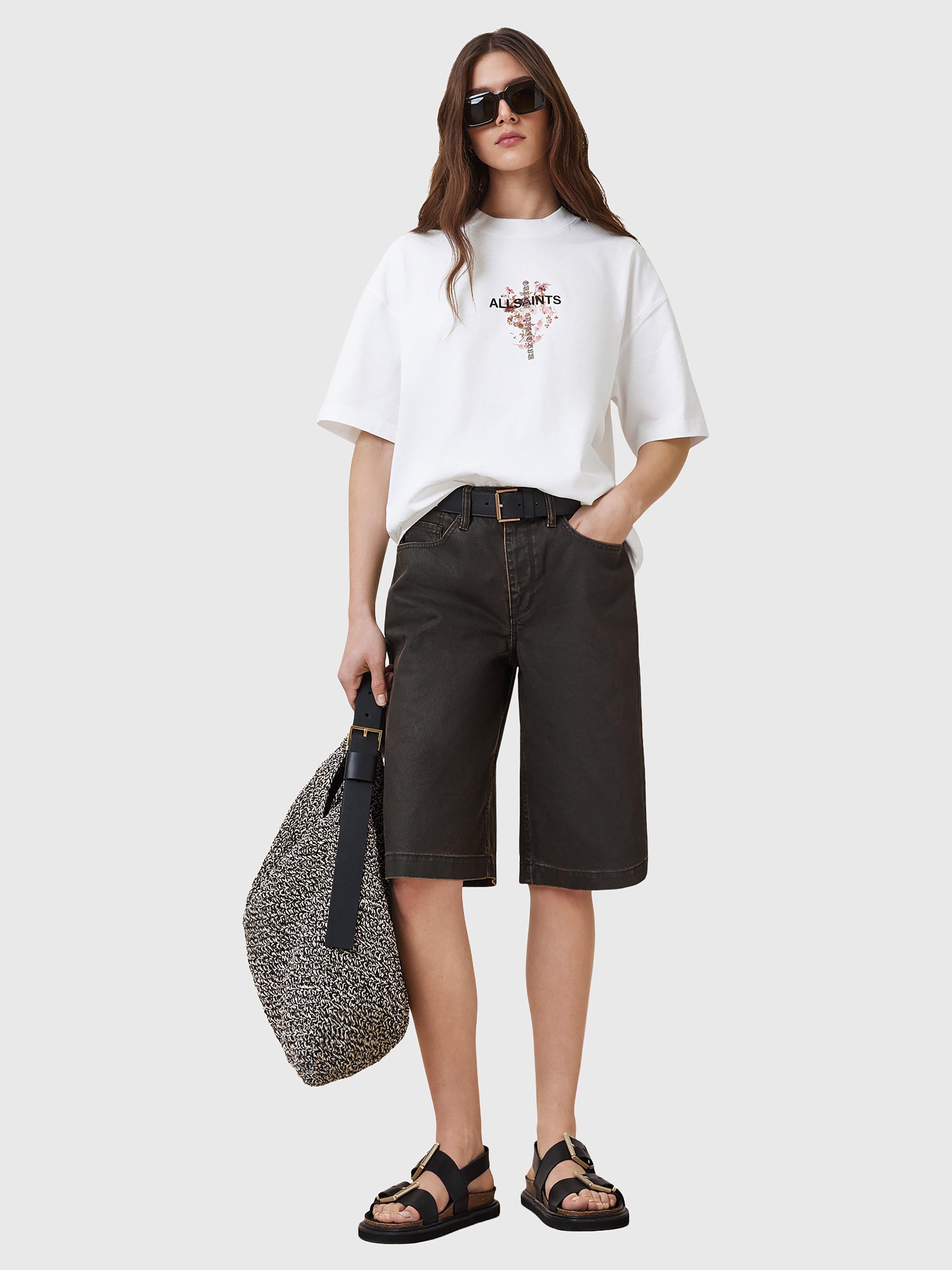 Product image 6 of 10, which shows AllSaints Eternal Etta Floral Organic Cotton Graphic T-Shirt, White, XS