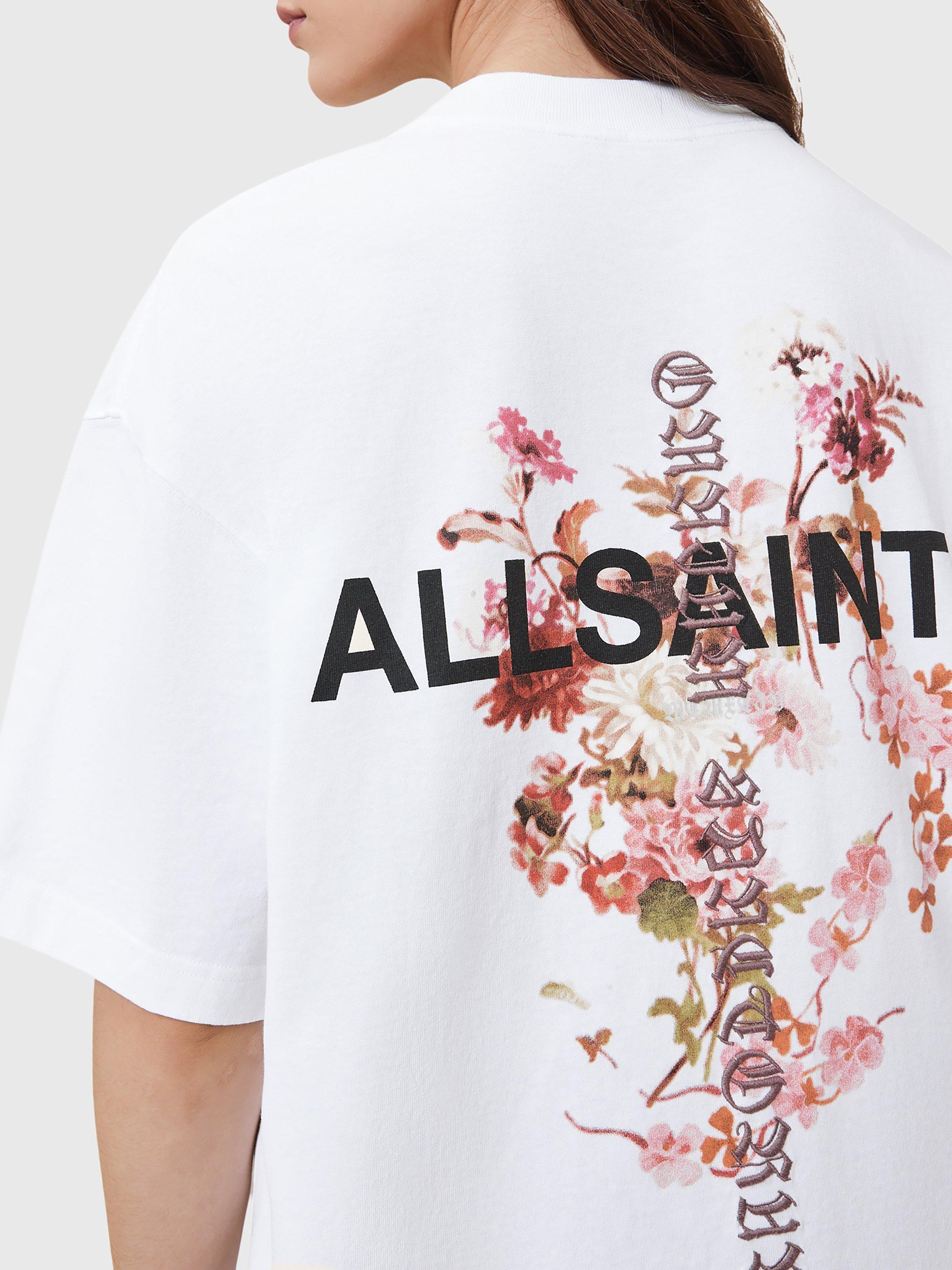 Product image 10 of 10, which shows AllSaints Eternal Etta Floral Organic Cotton Graphic T-Shirt, White, XS