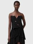 AllSaints Floral Cut Out Pure Organic Cotton Top, Black