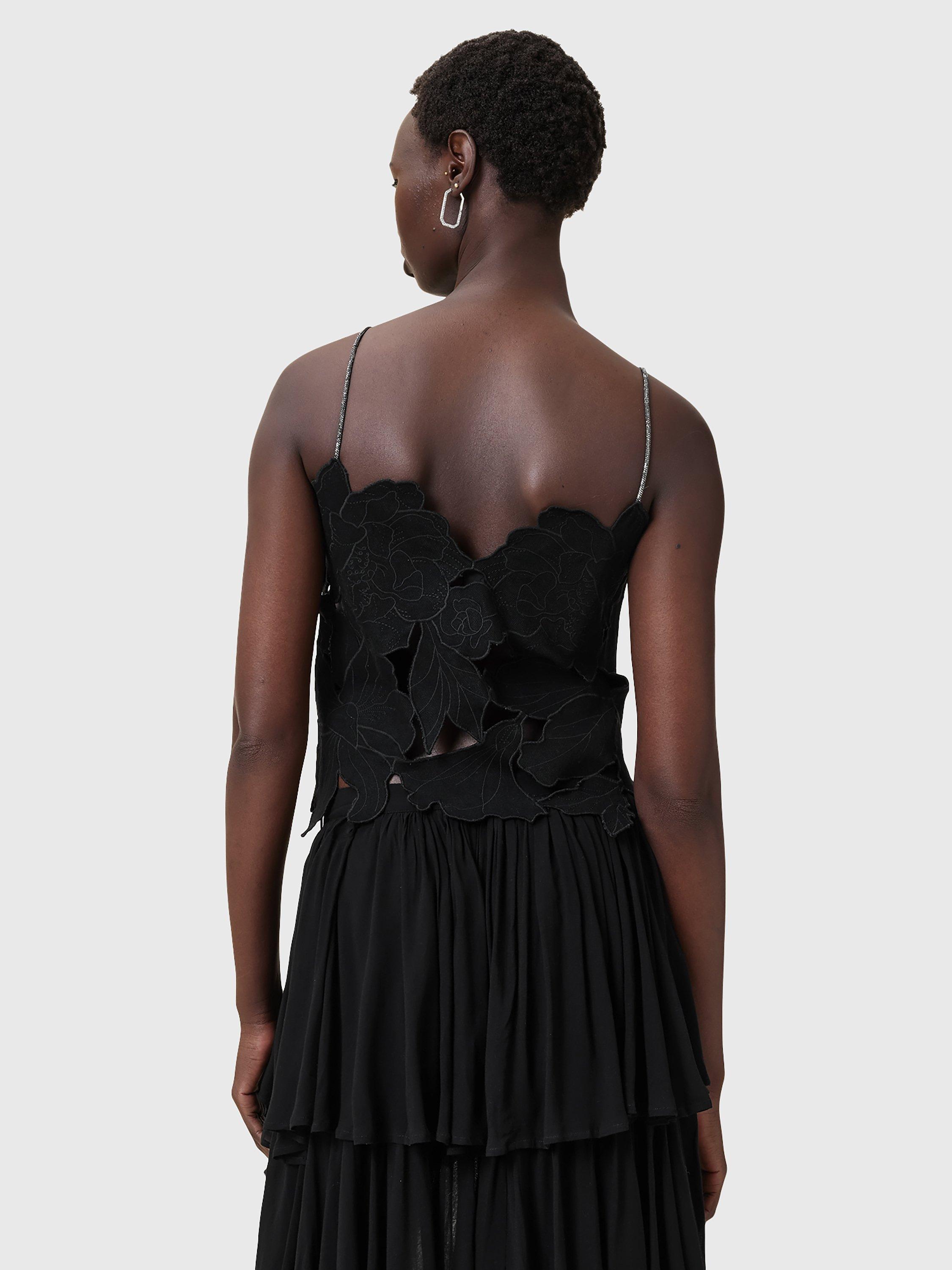 Product image 2 of 9, which shows AllSaints Floral Cut Out Pure Organic Cotton Top, Black, M