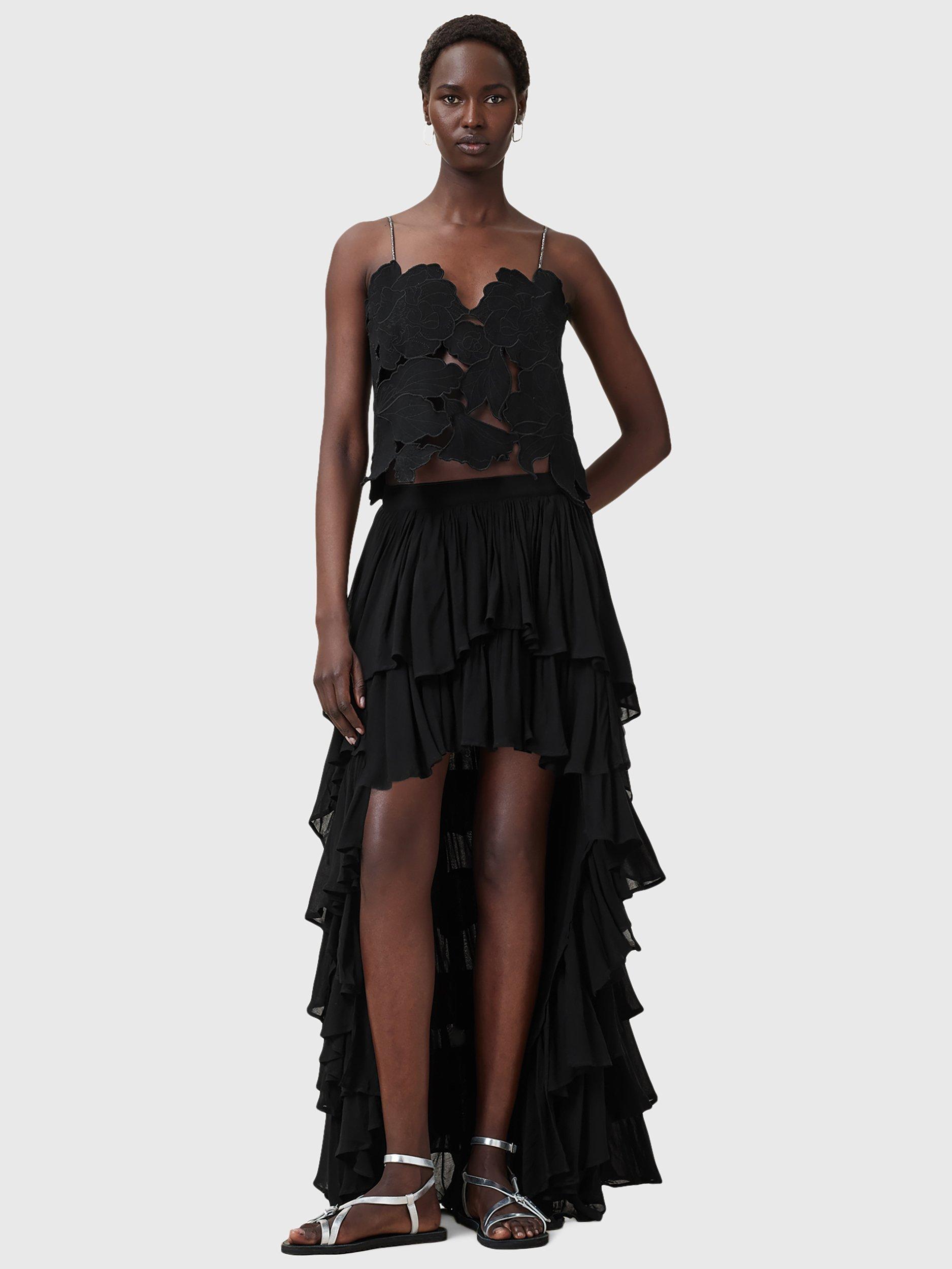 Product image 3 of 9, which shows AllSaints Floral Cut Out Pure Organic Cotton Top, Black, M
