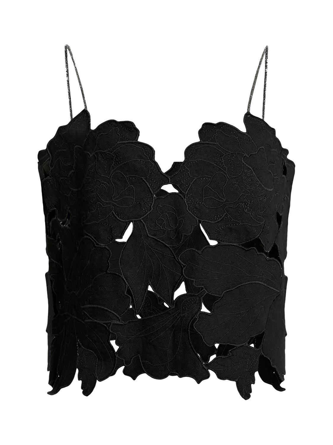 Product image 4 of 9, which shows AllSaints Floral Cut Out Pure Organic Cotton Top, Black, M