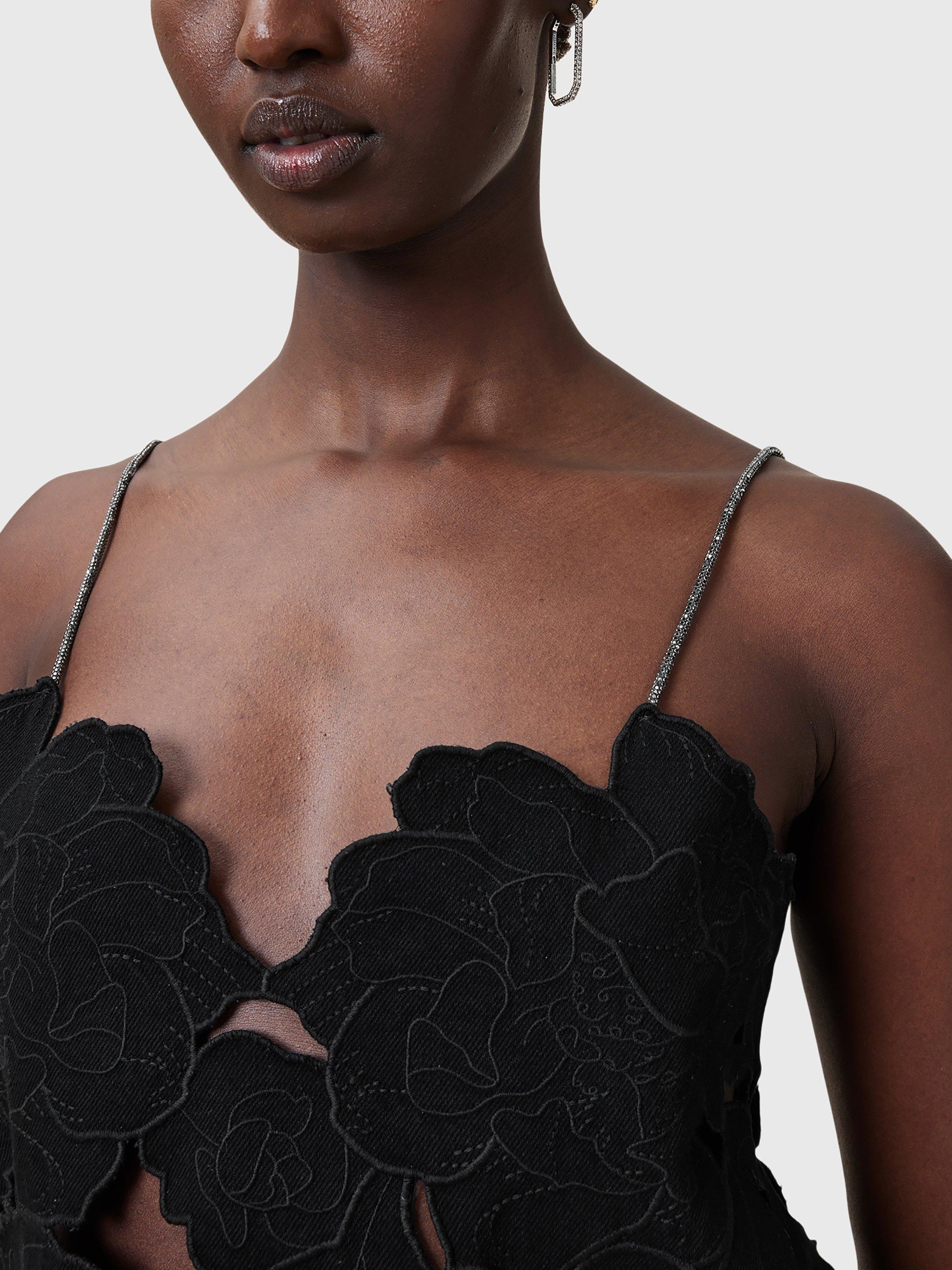 Product image 6 of 9, which shows AllSaints Floral Cut Out Pure Organic Cotton Top, Black, M