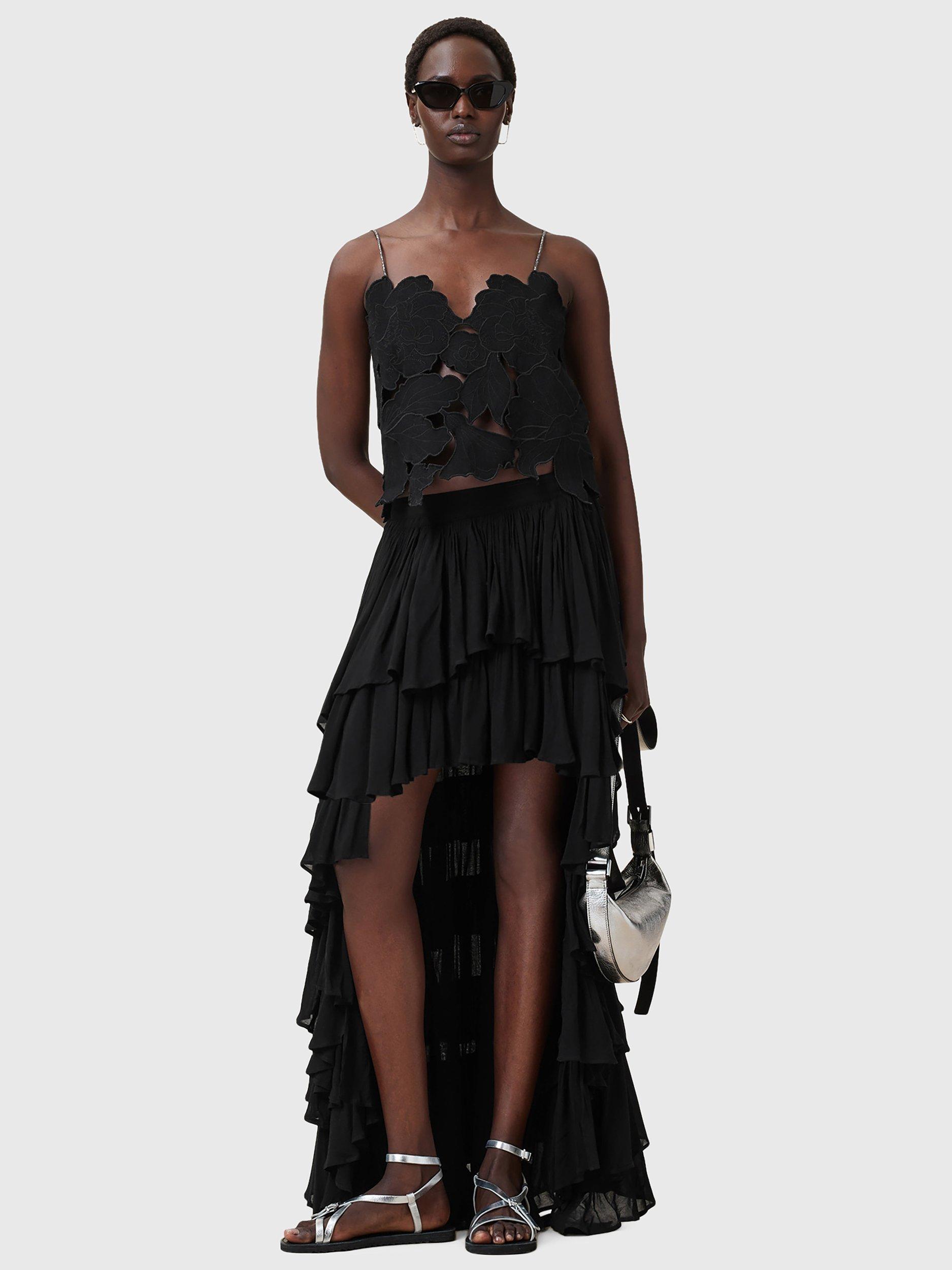 Product image 8 of 9, which shows AllSaints Floral Cut Out Pure Organic Cotton Top, Black, M