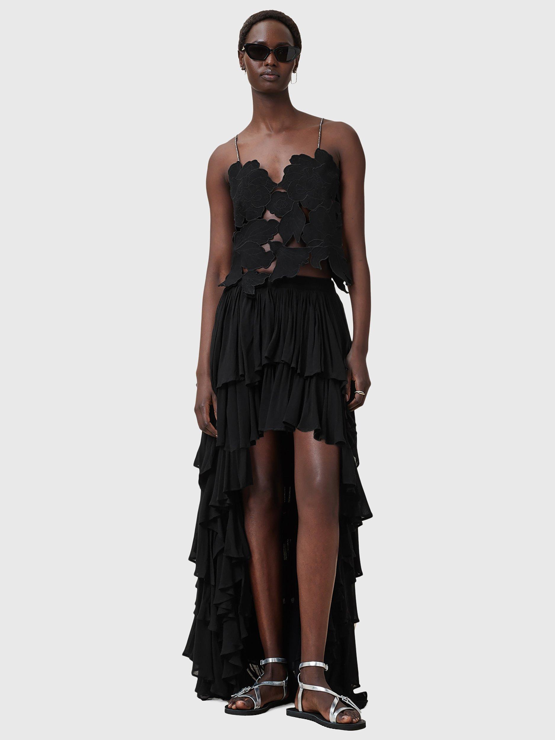Product image 9 of 9, which shows AllSaints Floral Cut Out Pure Organic Cotton Top, Black, M