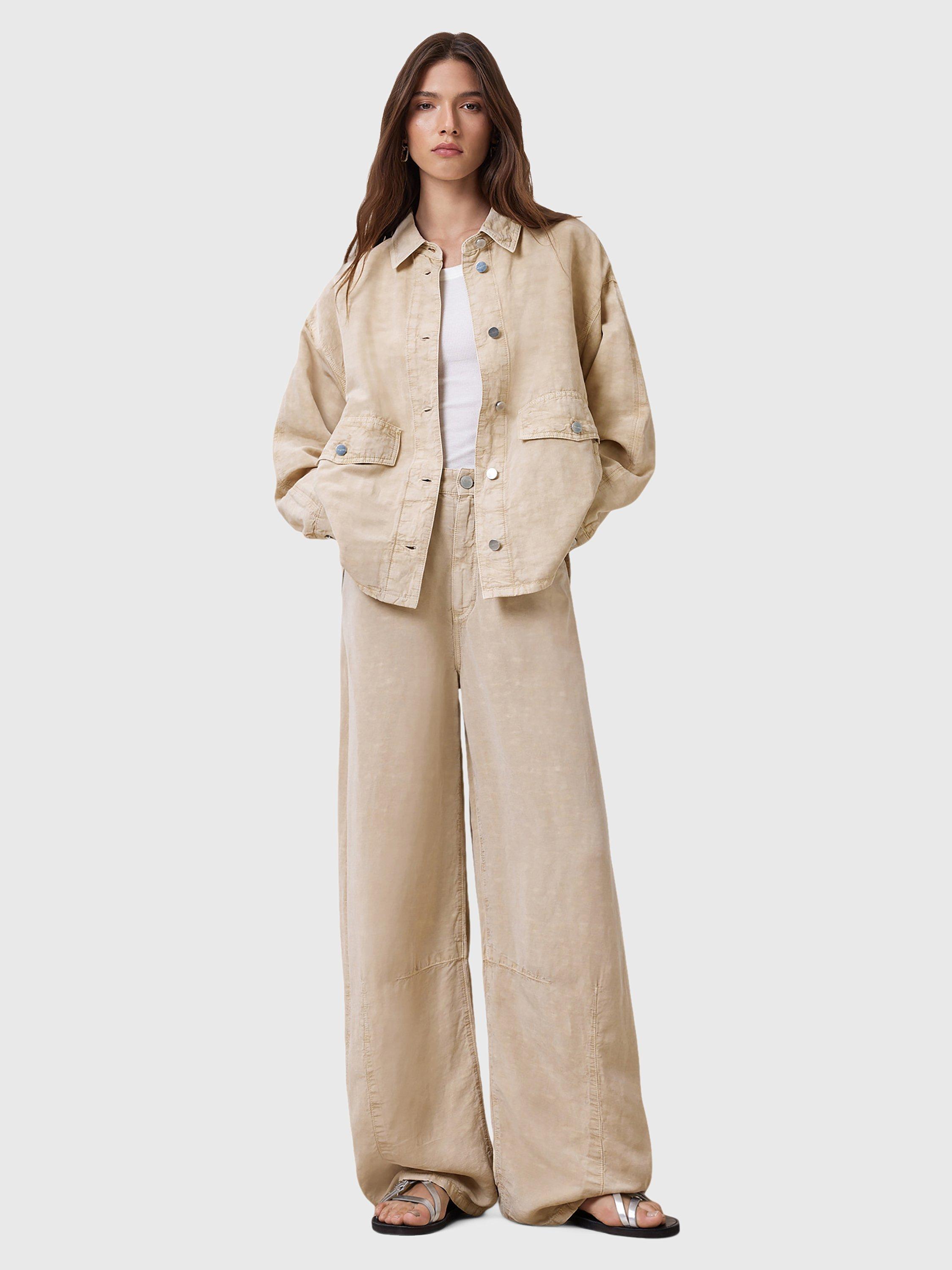 Product image 3 of 9, which shows AllSaints Hettie Linen Blend Shacket, Sand Brown, L