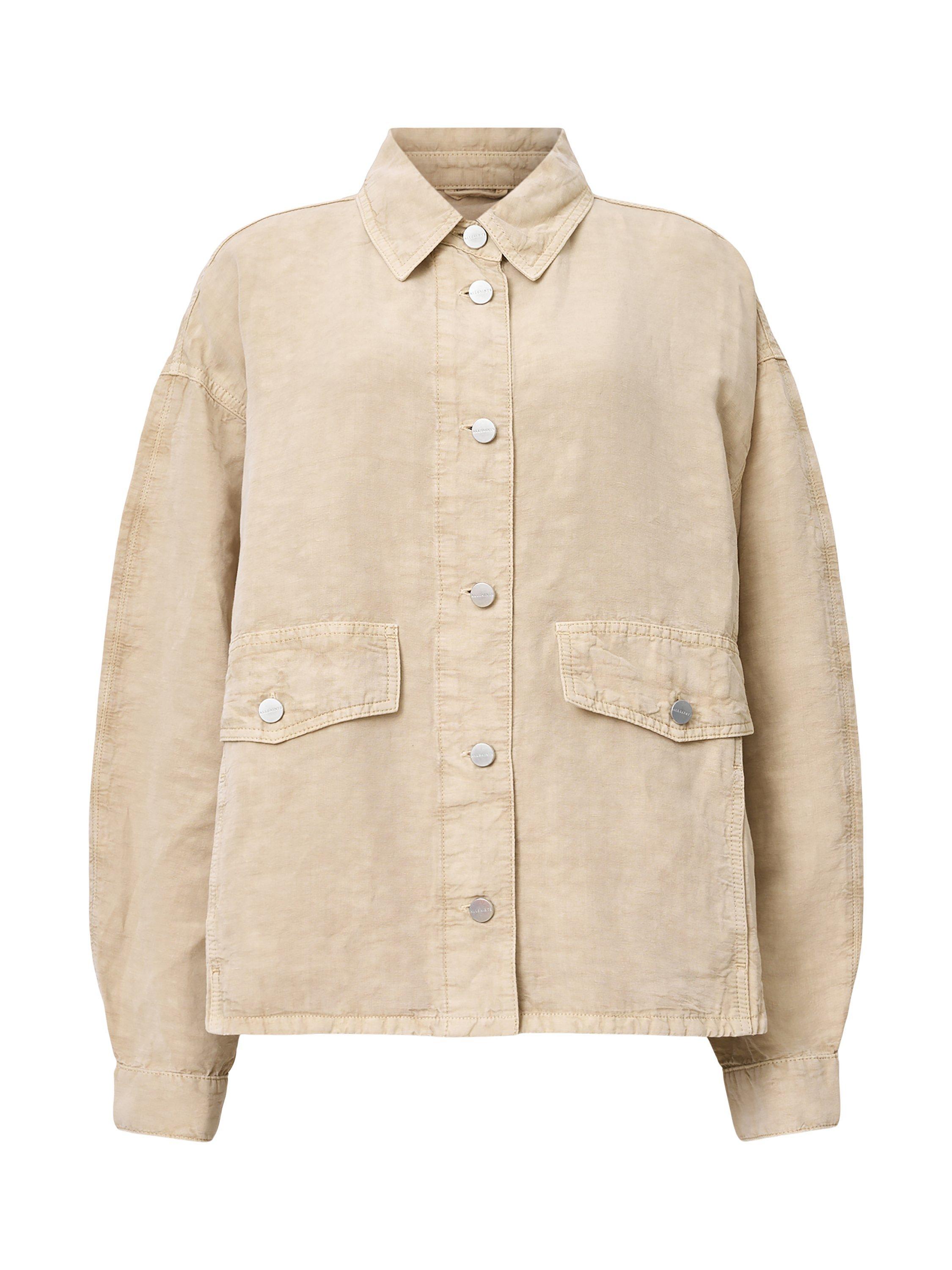 Product image 4 of 9, which shows AllSaints Hettie Linen Blend Shacket, Sand Brown, L