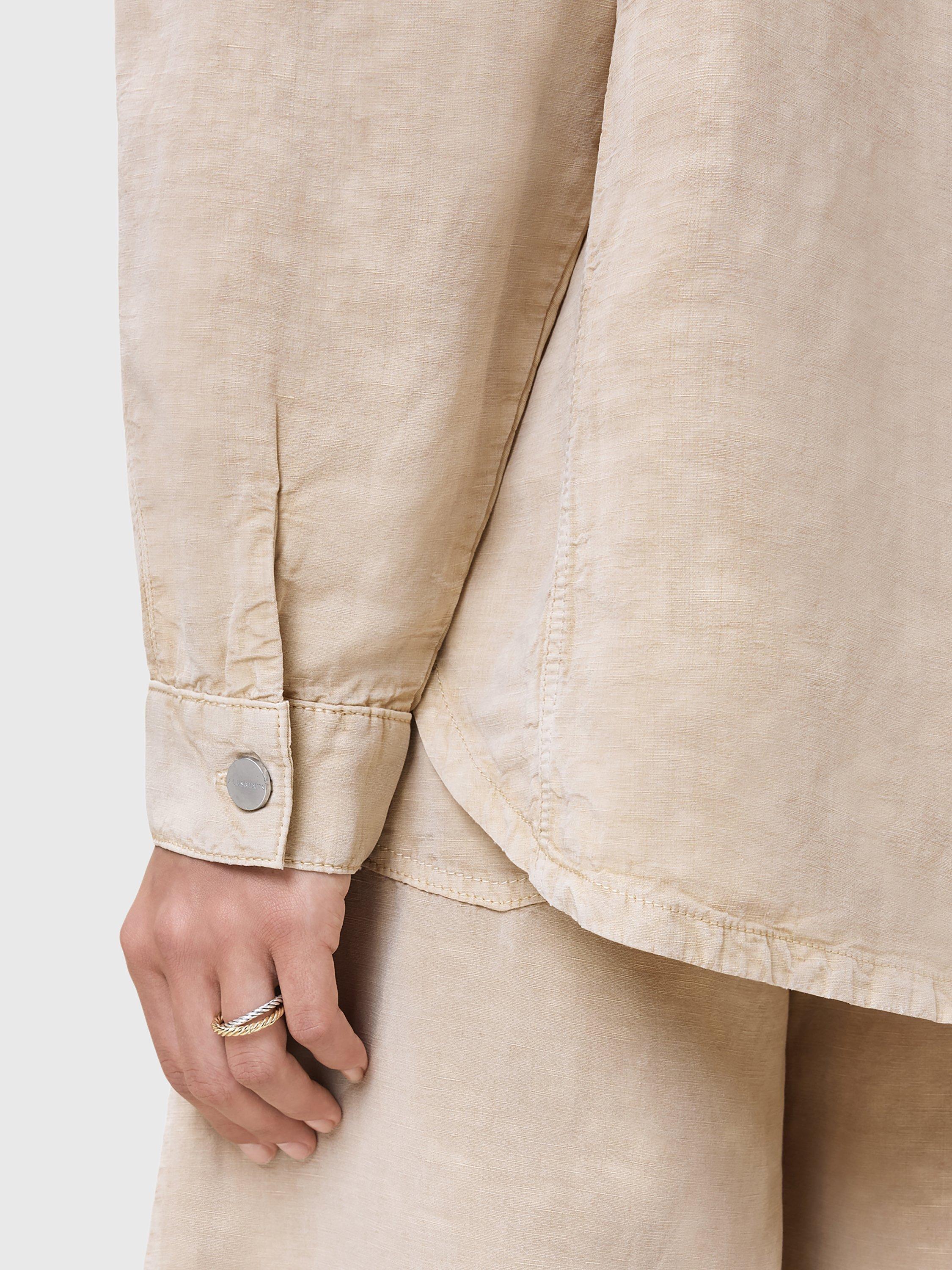 Product image 8 of 9, which shows AllSaints Hettie Linen Blend Shacket, Sand Brown, L