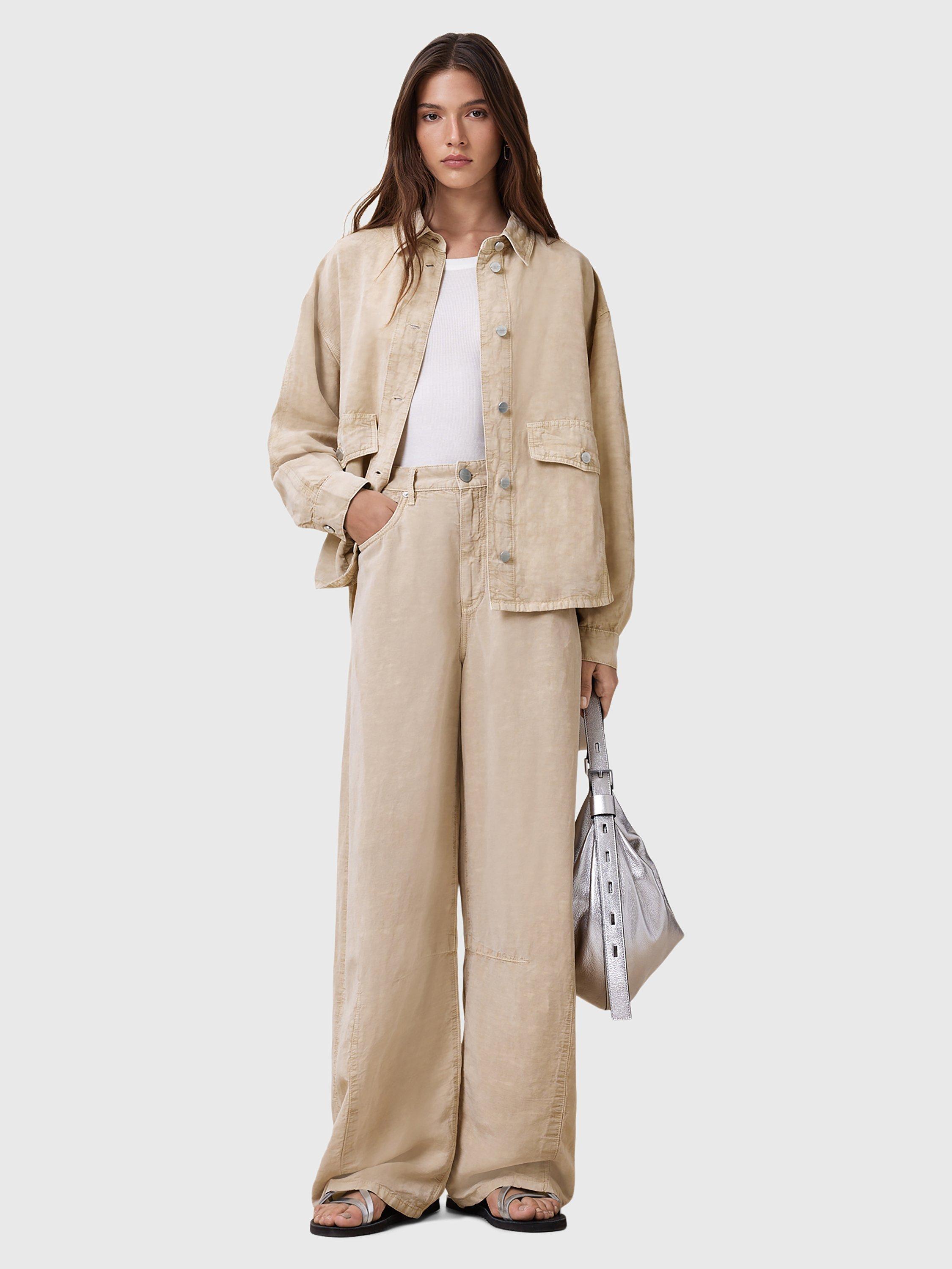 Product image 9 of 9, which shows AllSaints Hettie Linen Blend Shacket, Sand Brown, L