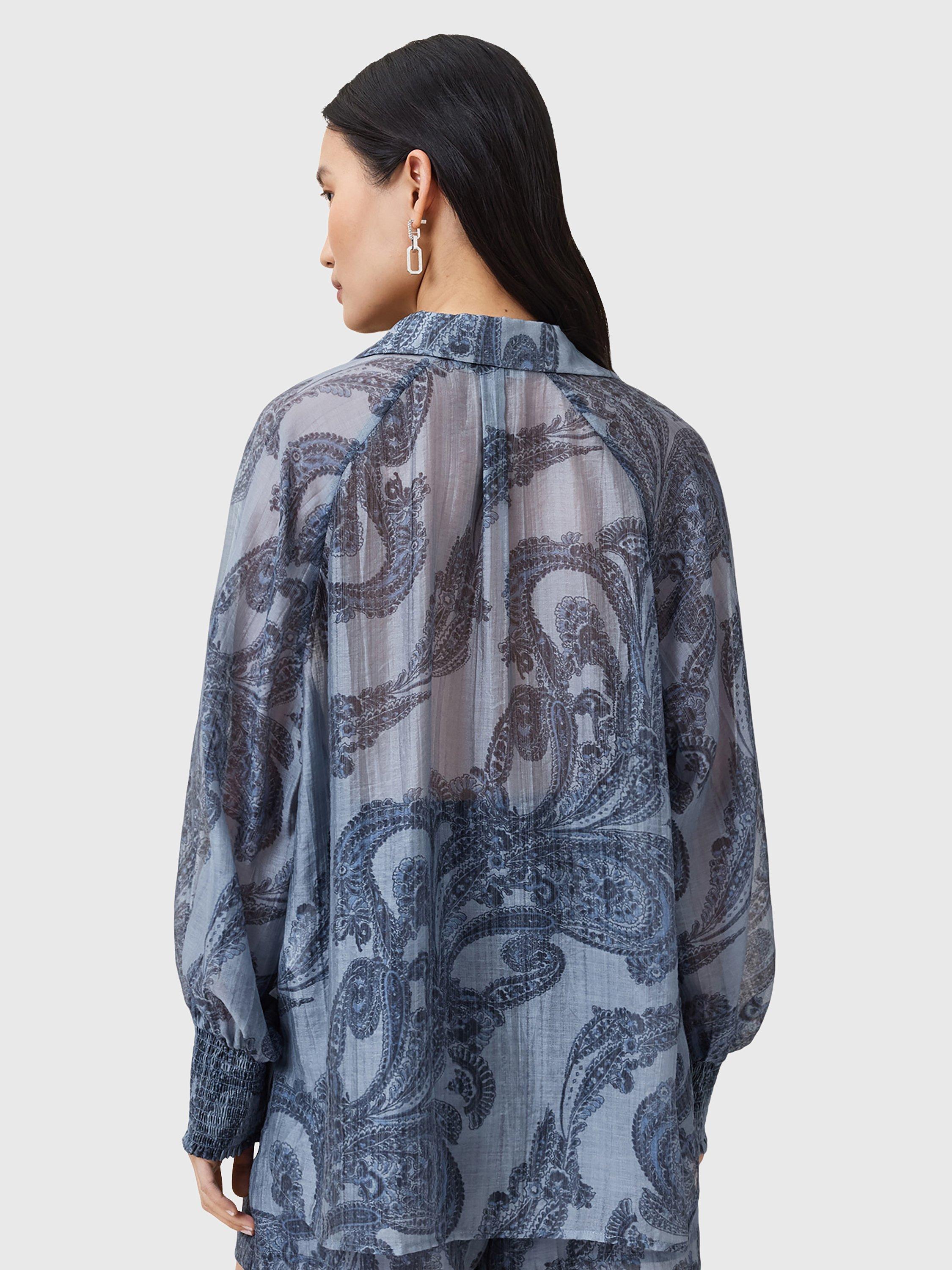 Product image 2 of 6, which shows AllSaints Isla Paisley Swirl Shirt, Lita Denim Blue, 14