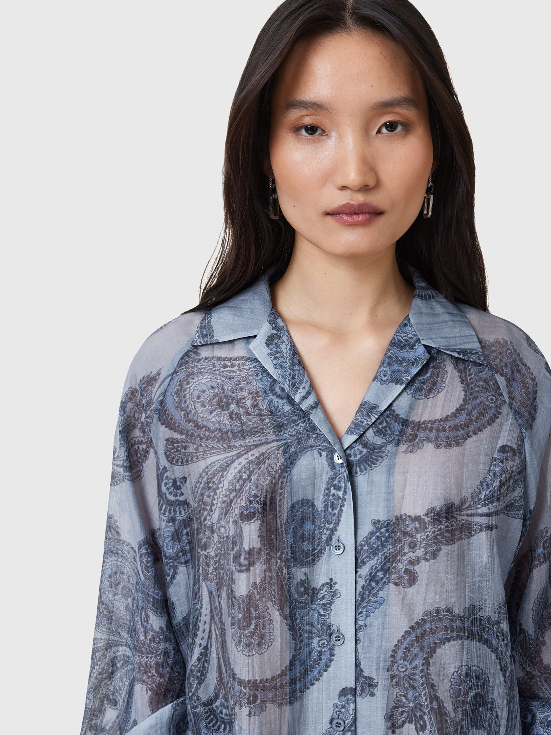 Product image 5 of 6, which shows AllSaints Isla Paisley Swirl Shirt, Lita Denim Blue, 14