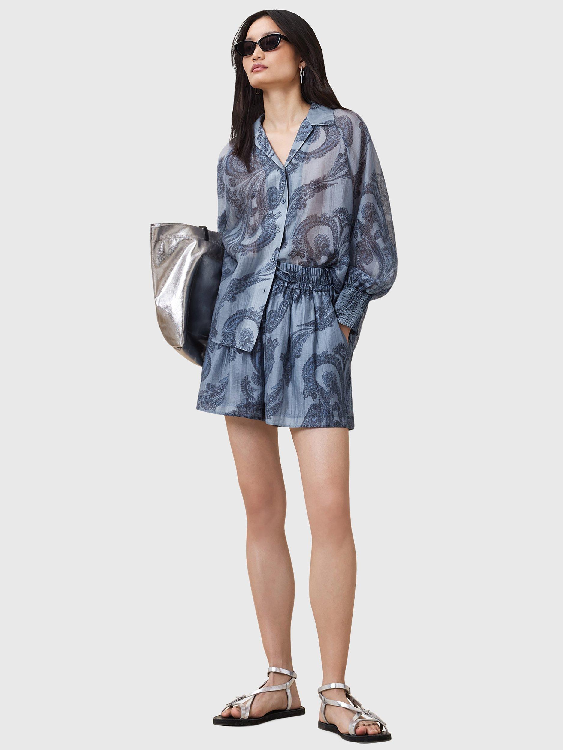 Product image 6 of 6, which shows AllSaints Isla Paisley Swirl Shirt, Lita Denim Blue, 14