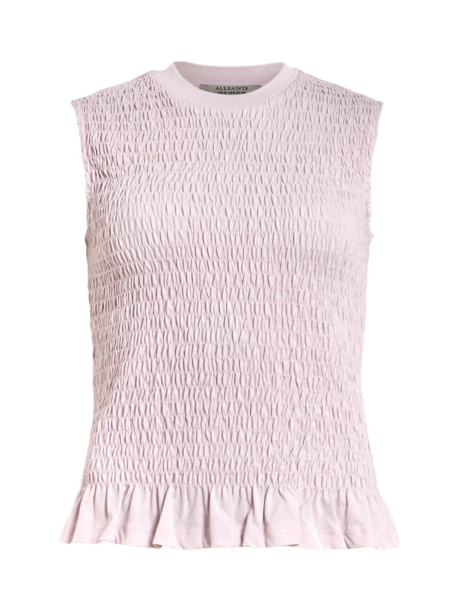 Product image 4 of 8, which shows AllSaints Ode Shirred Tank Top, Lilac Ash Pink, 10