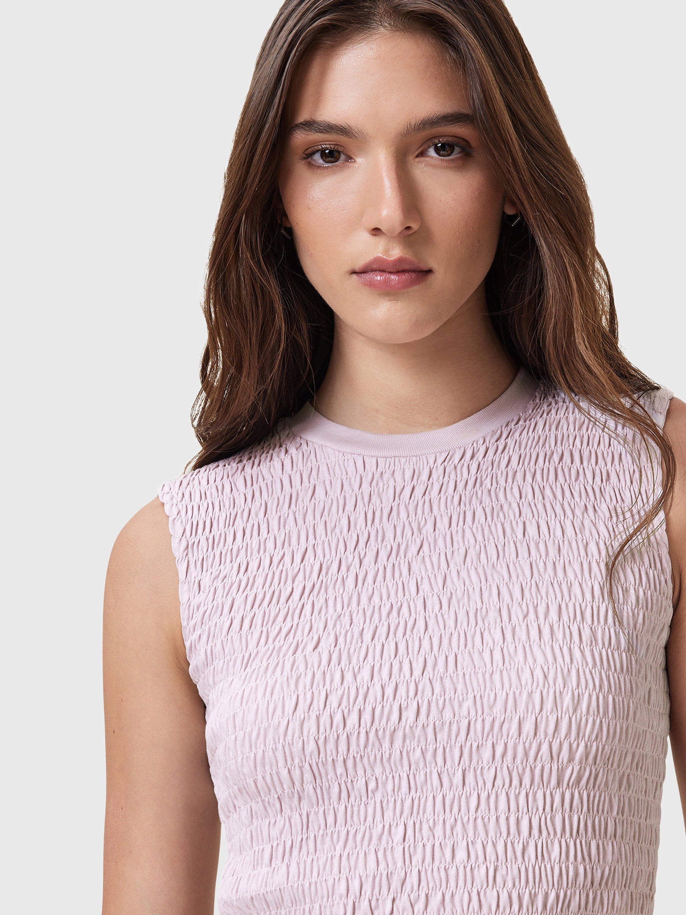 Product image 5 of 8, which shows AllSaints Ode Shirred Tank Top, Lilac Ash Pink, 10