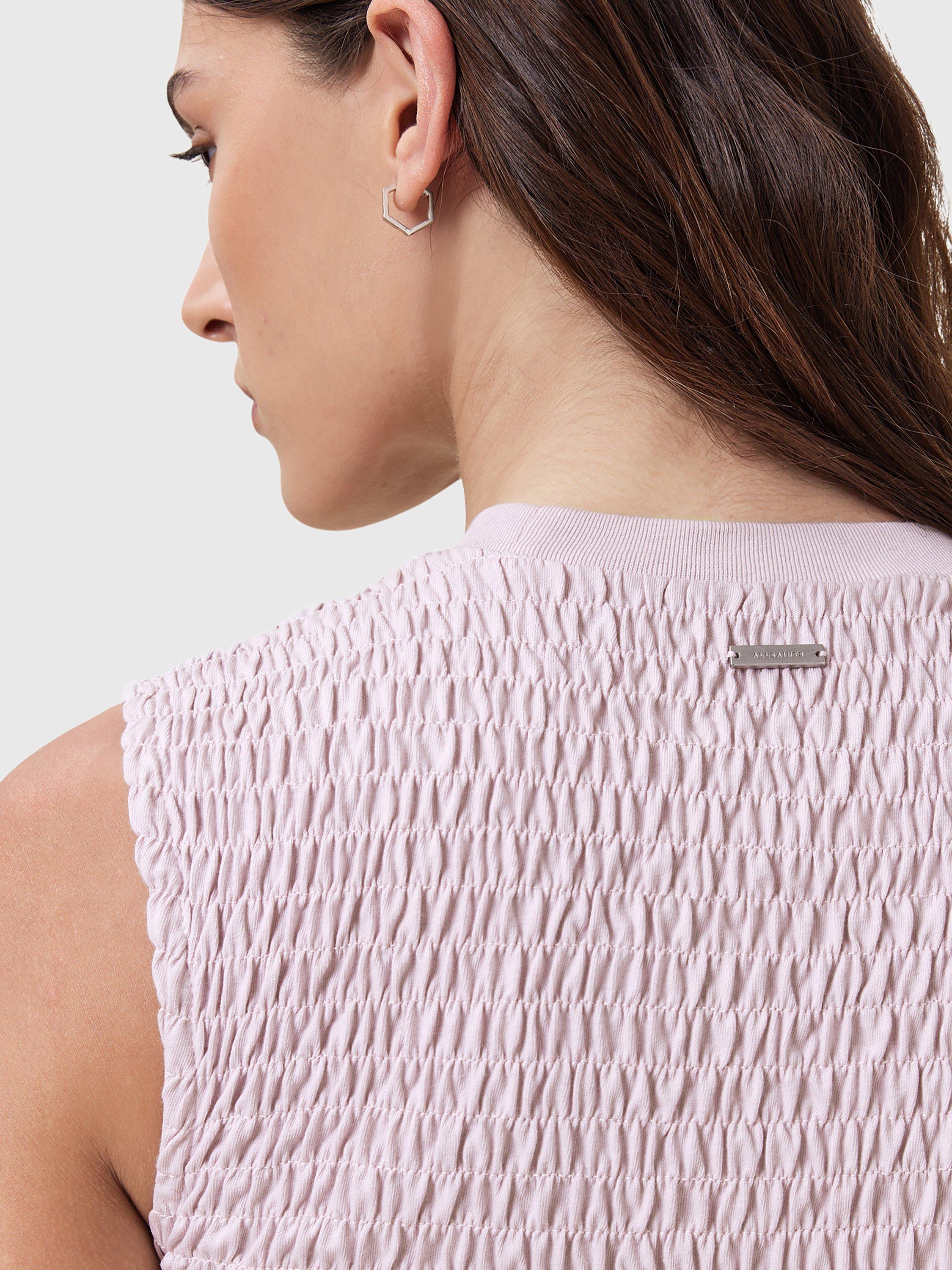 Product image 8 of 8, which shows AllSaints Ode Shirred Tank Top, Lilac Ash Pink, 10