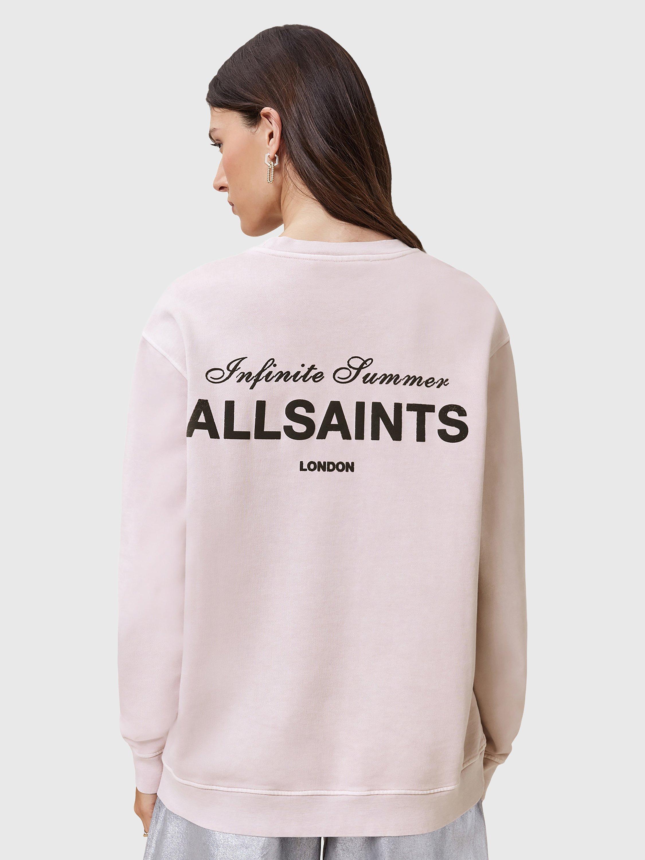 Product image 2 of 7, which shows AllSaints Soleil Etta Logo Graphic Sweatshirt, Lilac Ash Pink, XS