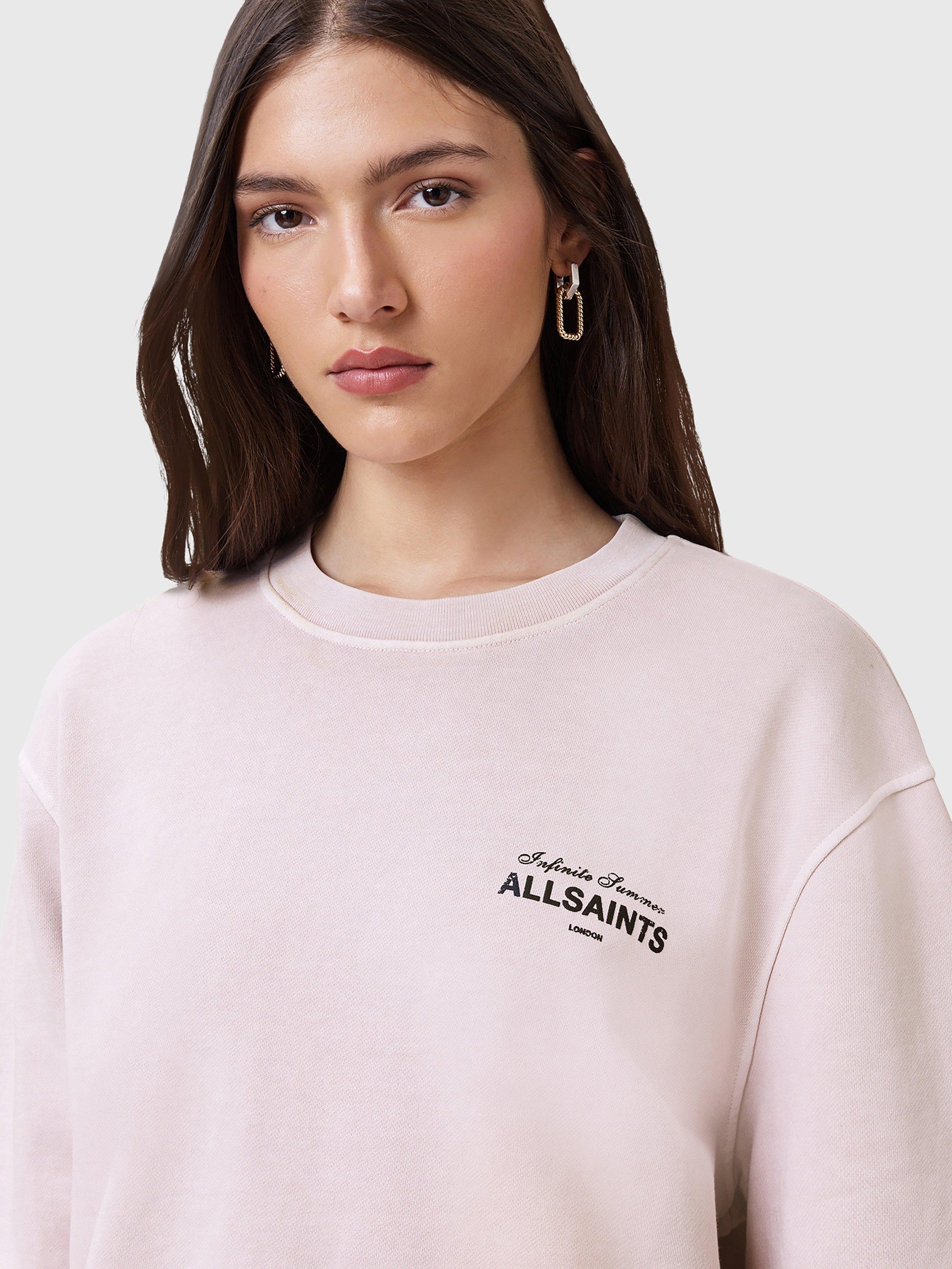Product image 6 of 7, which shows AllSaints Soleil Etta Logo Graphic Sweatshirt, Lilac Ash Pink, XS