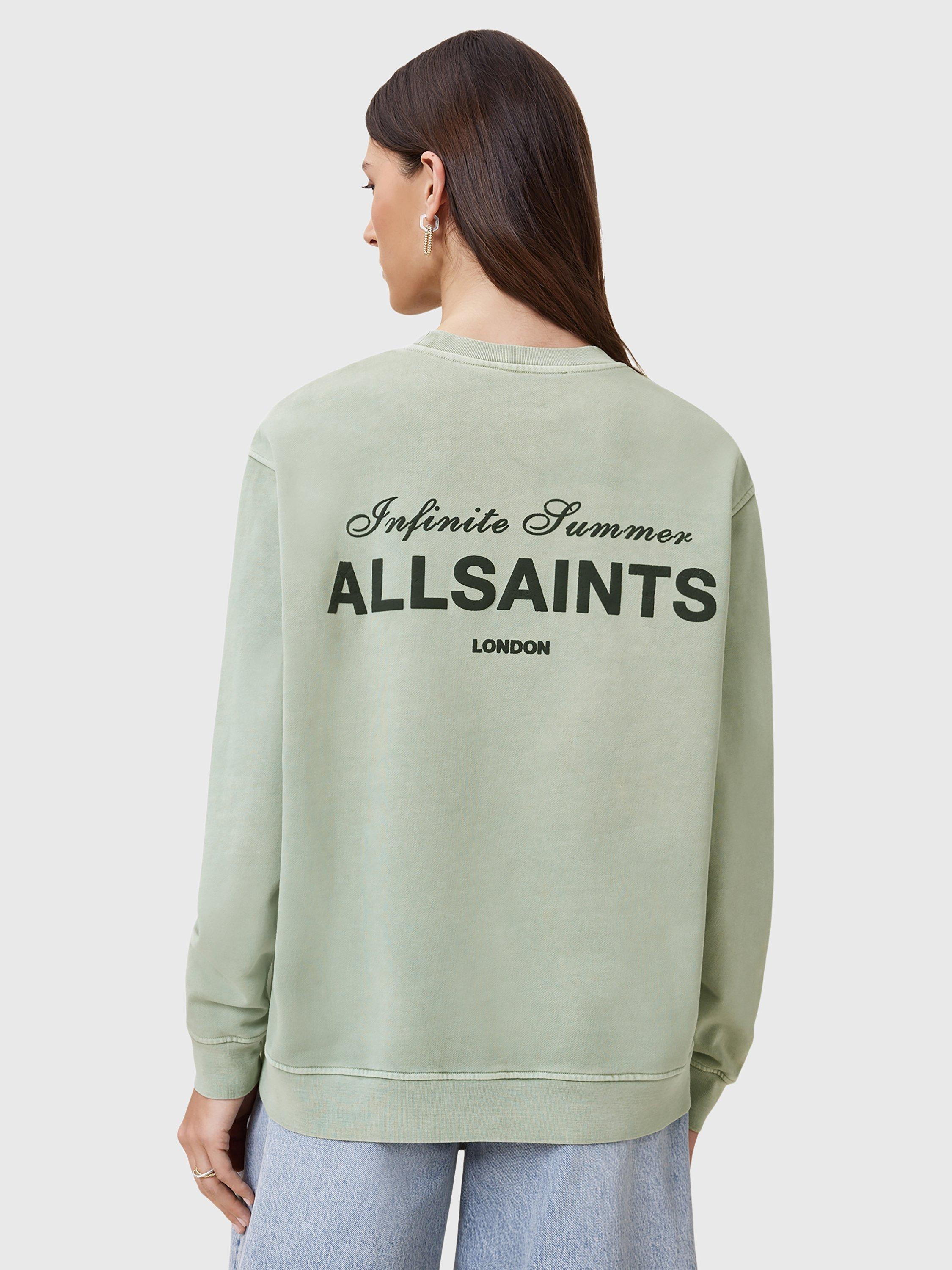 Product image 2 of 9, which shows AllSaints Soleil Etta Logo Sweatshirt, Abbey Stone Green, XS