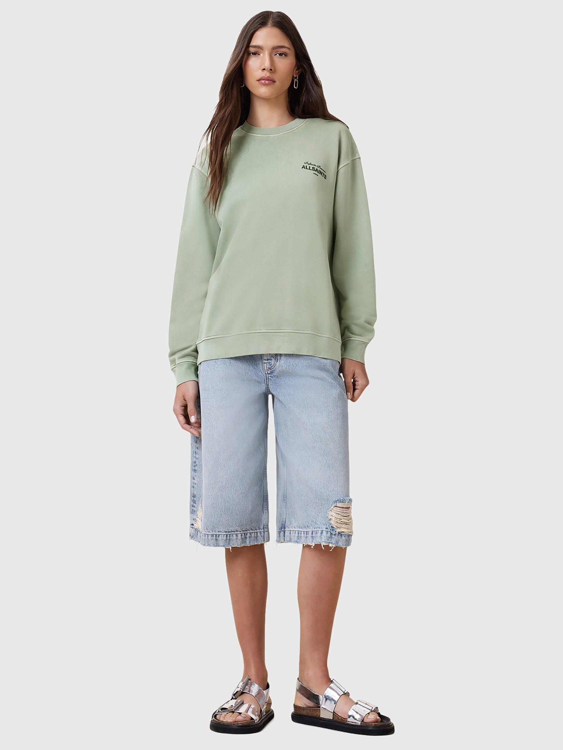 Product image 3 of 9, which shows AllSaints Soleil Etta Logo Sweatshirt, Abbey Stone Green, XS