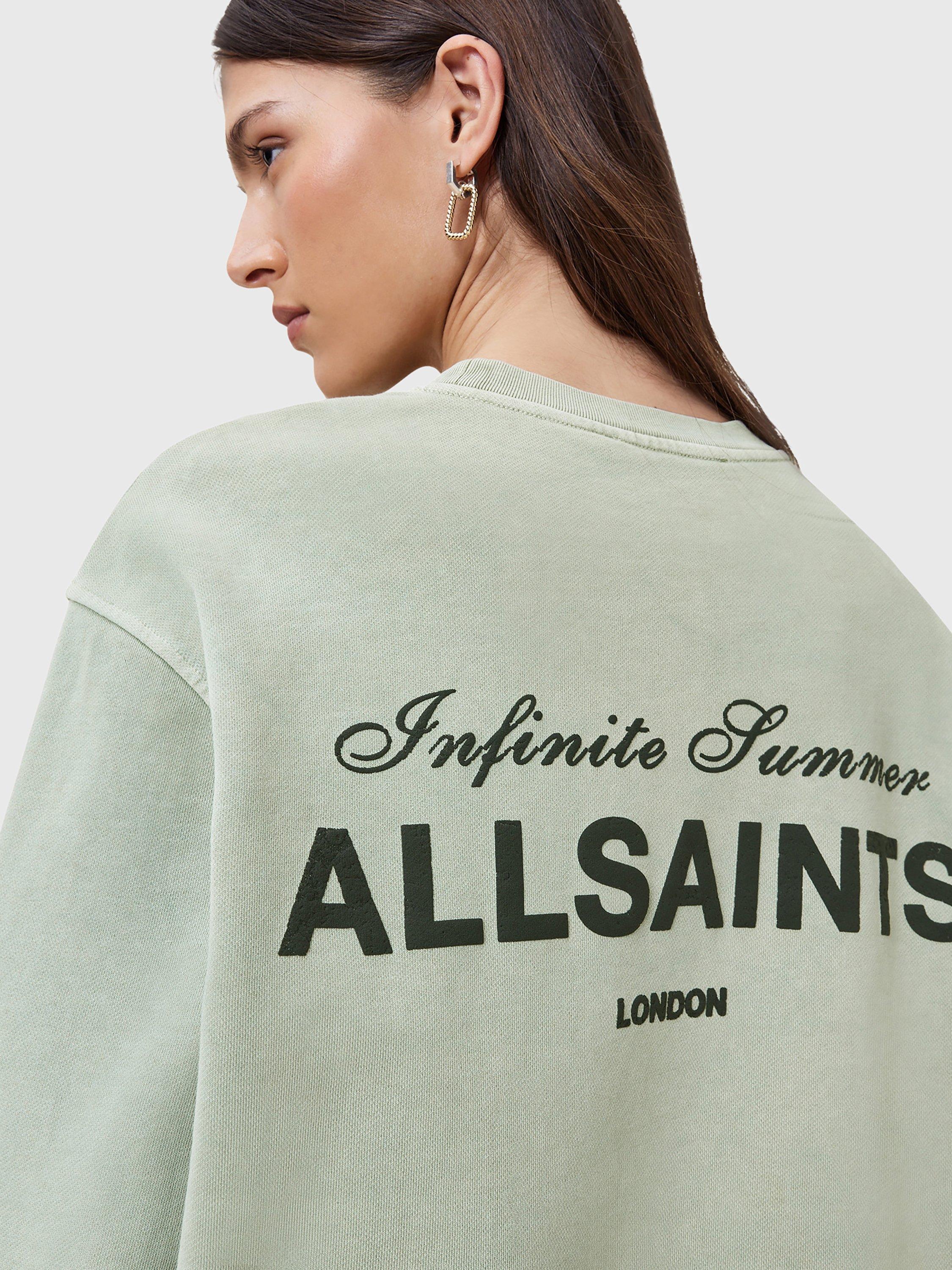 Product image 5 of 9, which shows AllSaints Soleil Etta Logo Sweatshirt, Abbey Stone Green, XS