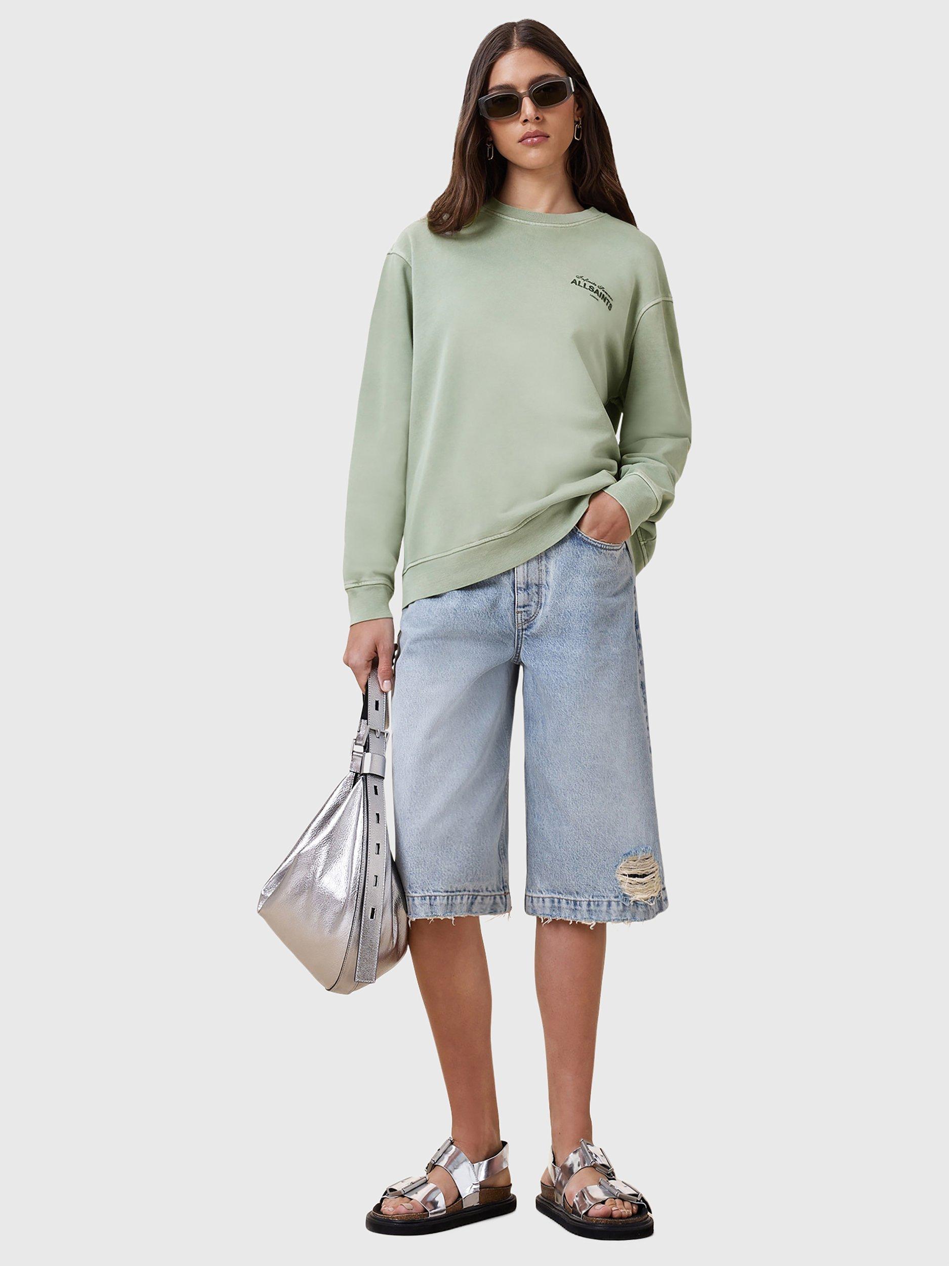 Product image 6 of 9, which shows AllSaints Soleil Etta Logo Sweatshirt, Abbey Stone Green, XS