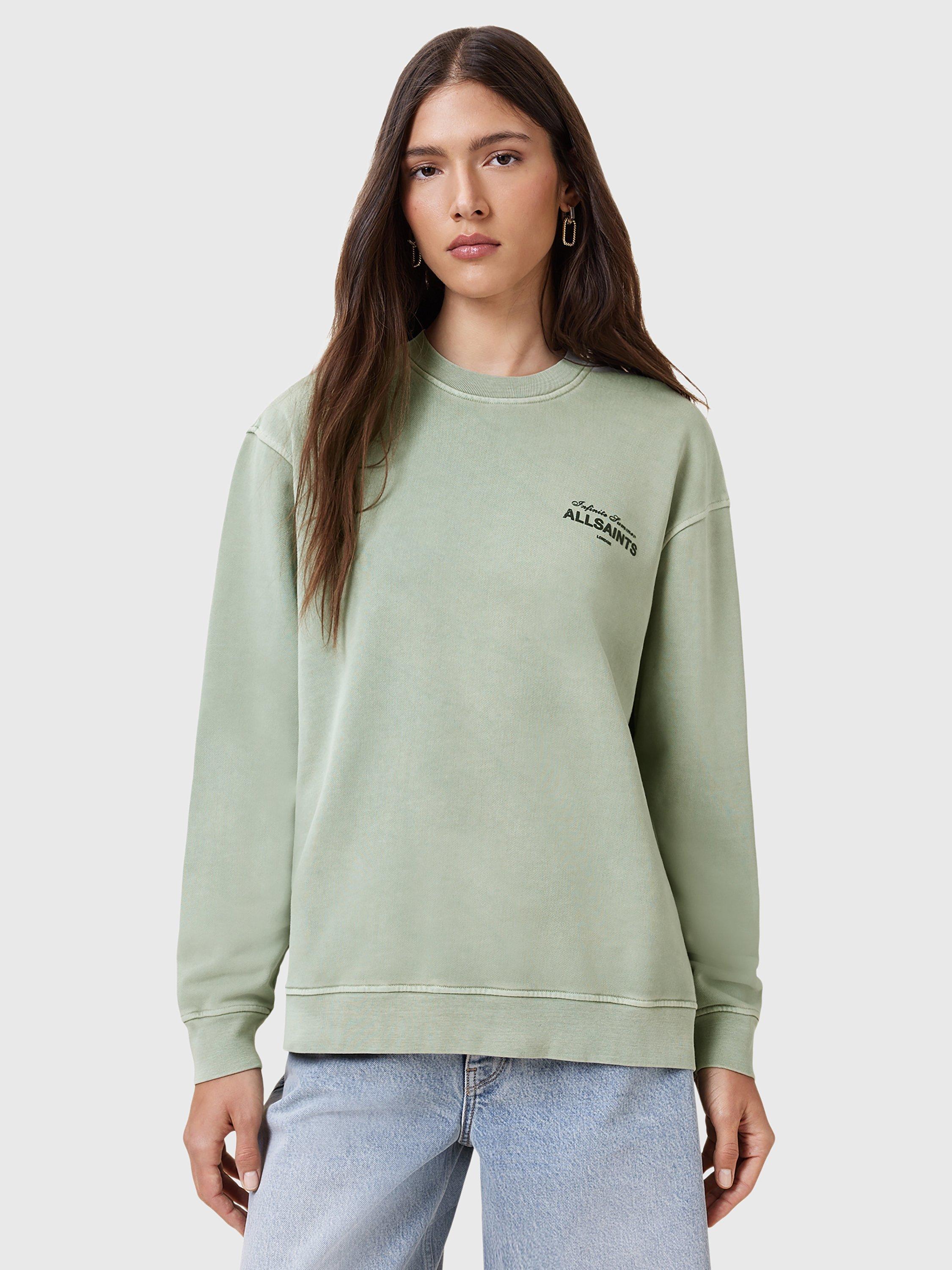Product image 7 of 9, which shows AllSaints Soleil Etta Logo Sweatshirt, Abbey Stone Green, XS